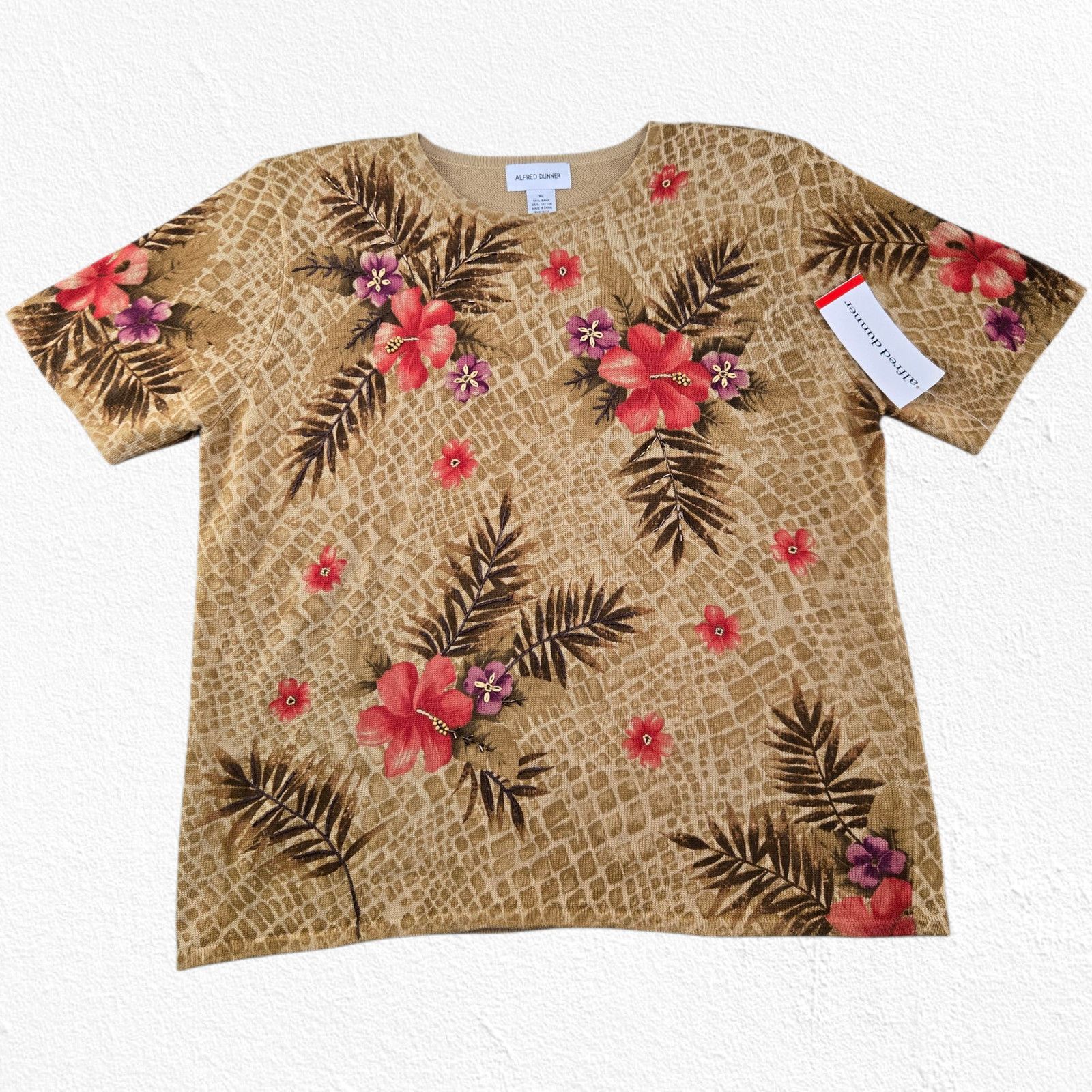 Other Y2K Beige Floral Tropical Embroider Ramie Knit Top Size XL Size XL / US 12-14 / IT 48-50 - 2 Thumbnail