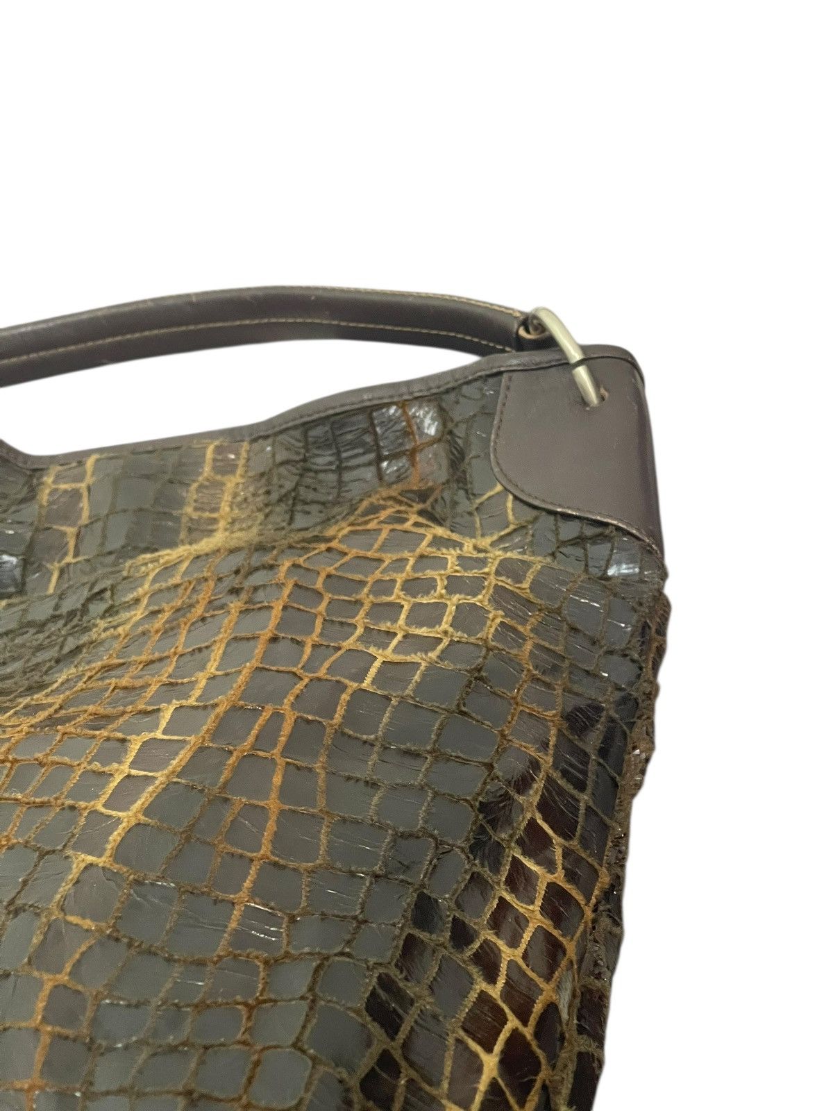 Genuine Leather Crocodile Embossed Textured Patina 4 Session Bag 2🟩1 Size ONE SIZE - 17 Thumbnail