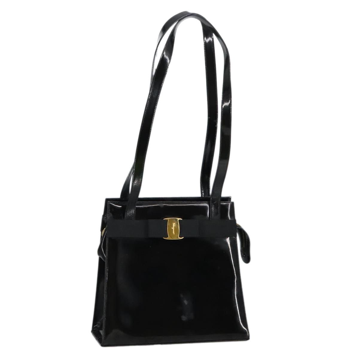 Salvatore Ferragamo Shoulder Bag Enamel Black Gold