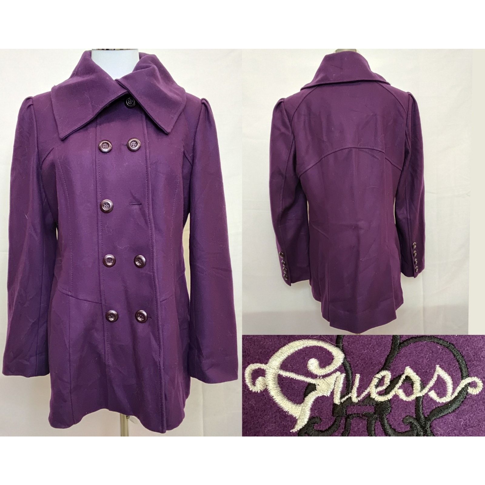 Guess Guess Wool Blend Peacoat Women's Large Petite Purple Size L / US 10 / IT 46 - 1 Thumbnail