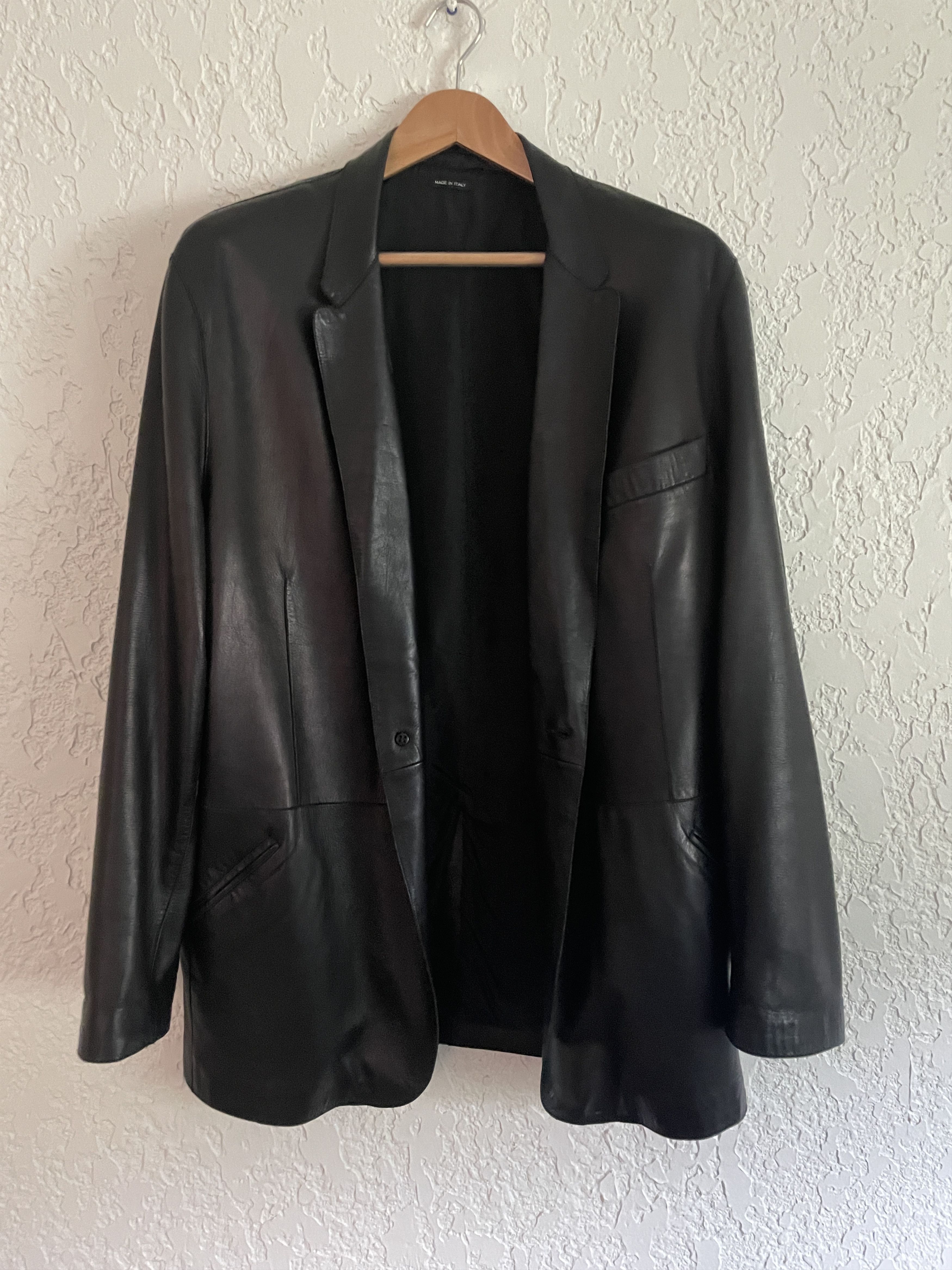 image of Giorgio Armani Vintage Lambskin Leather Blazer Suit Jacket in Black, Men's (Size XL)