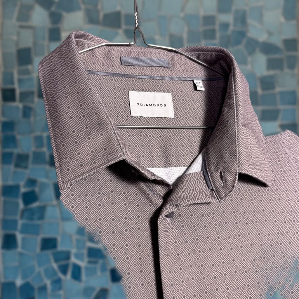 Vintage VINTAGE 7 Diamonds Shirt Mens XLT 4-Way Stretch Geometric All Over Print Granger Preppy Size US XL / EU 56 / 4 - 1 Thumbnail