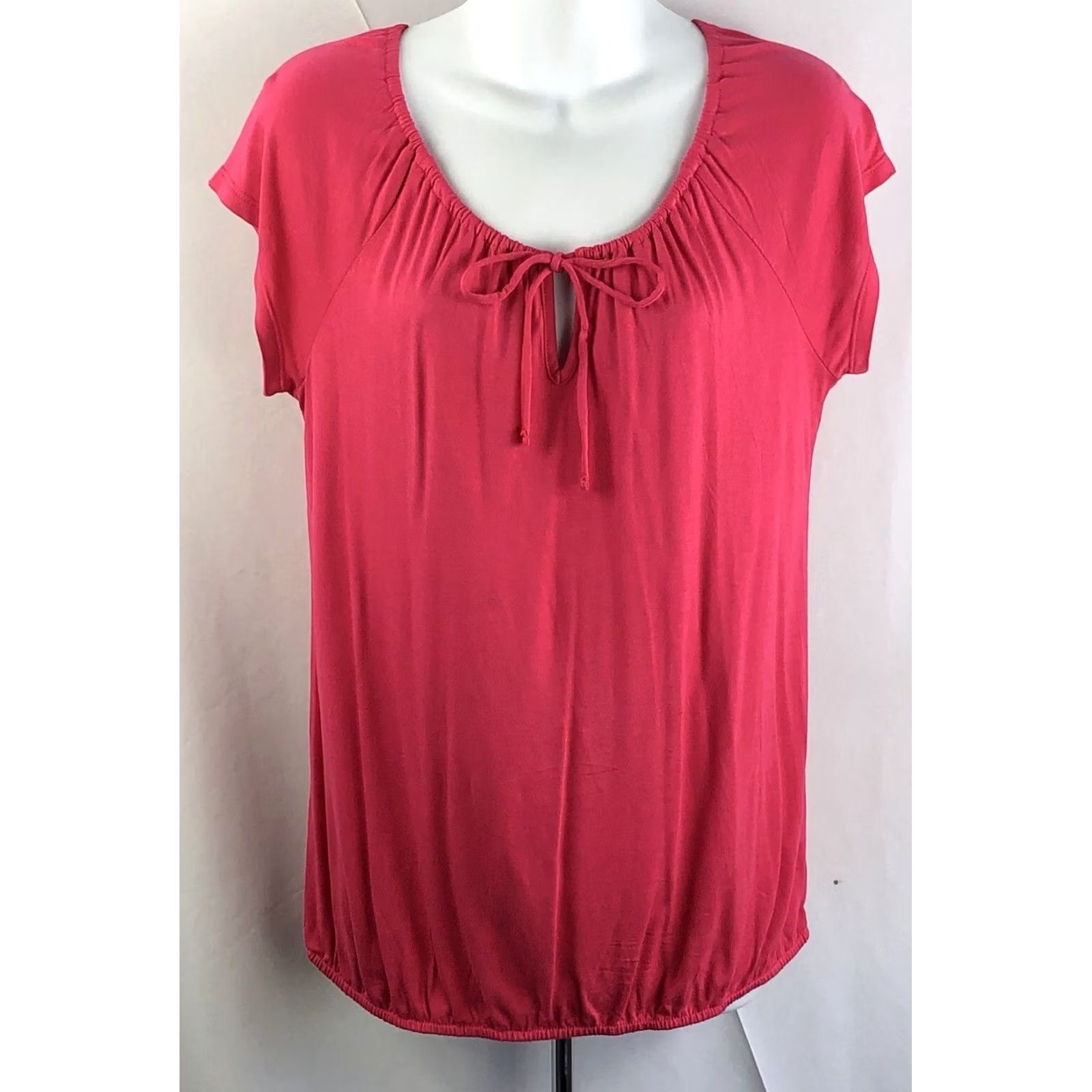 Old Navy Old Navy Off Shoulder Top S Pink Keyhole Neck Short Sleeve Tie Boho Peasant Fairy Casual Shirt Womens Size S / US 4 / IT 40 - 2 Thumbnail