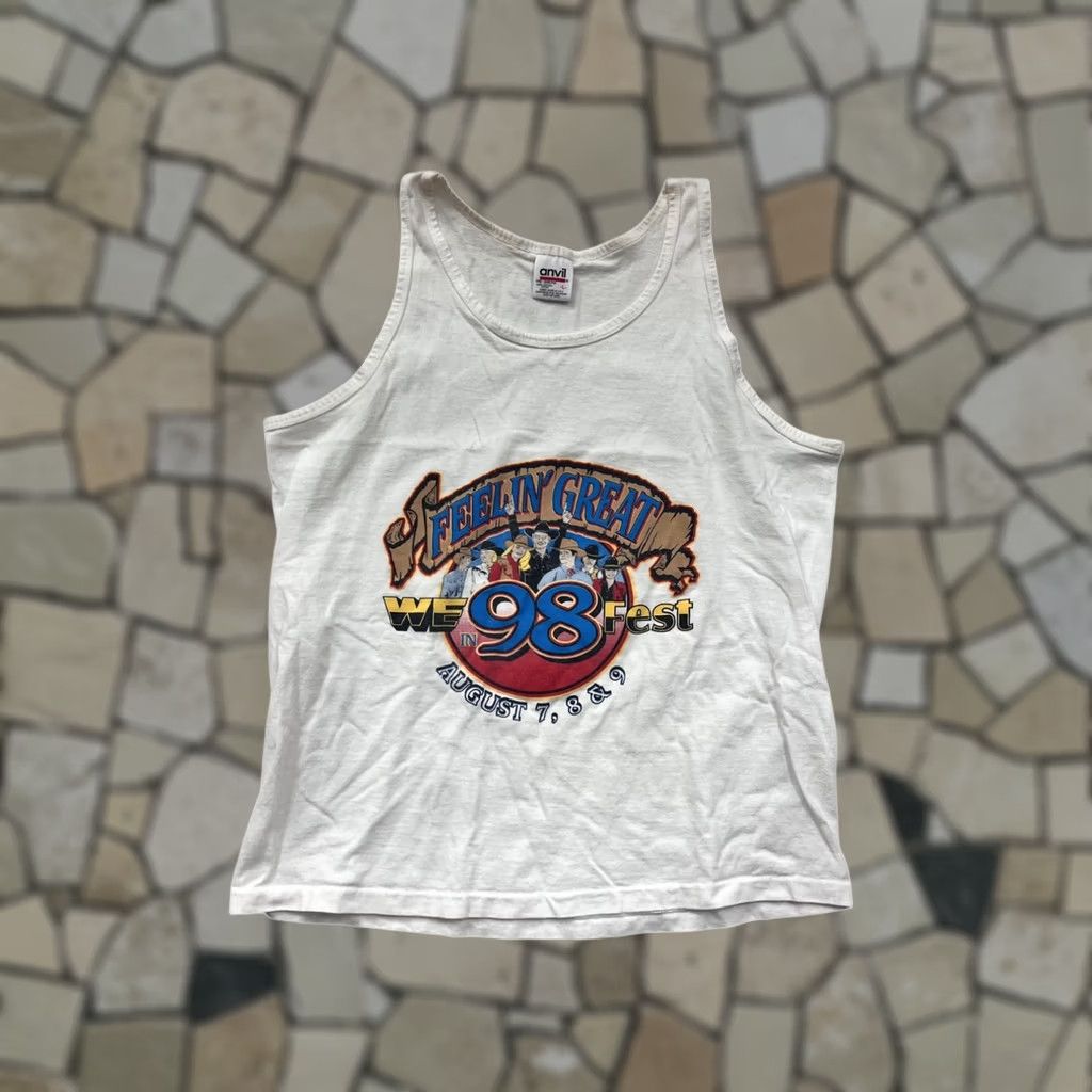 Anvil VINTAGE 1998 WF Fest Tank Top Anvil Mens L White Feelin Great #8876 Size US L / EU 52-54 / 3 - 1 Thumbnail