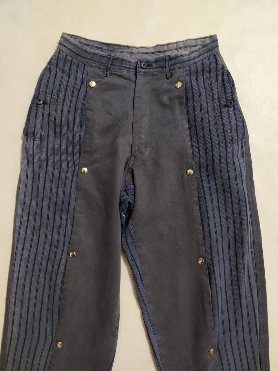Japanese Brand Buso Uomo Nice Design Mid Button Stripe Pants Size US 27 - 2 Thumbnail