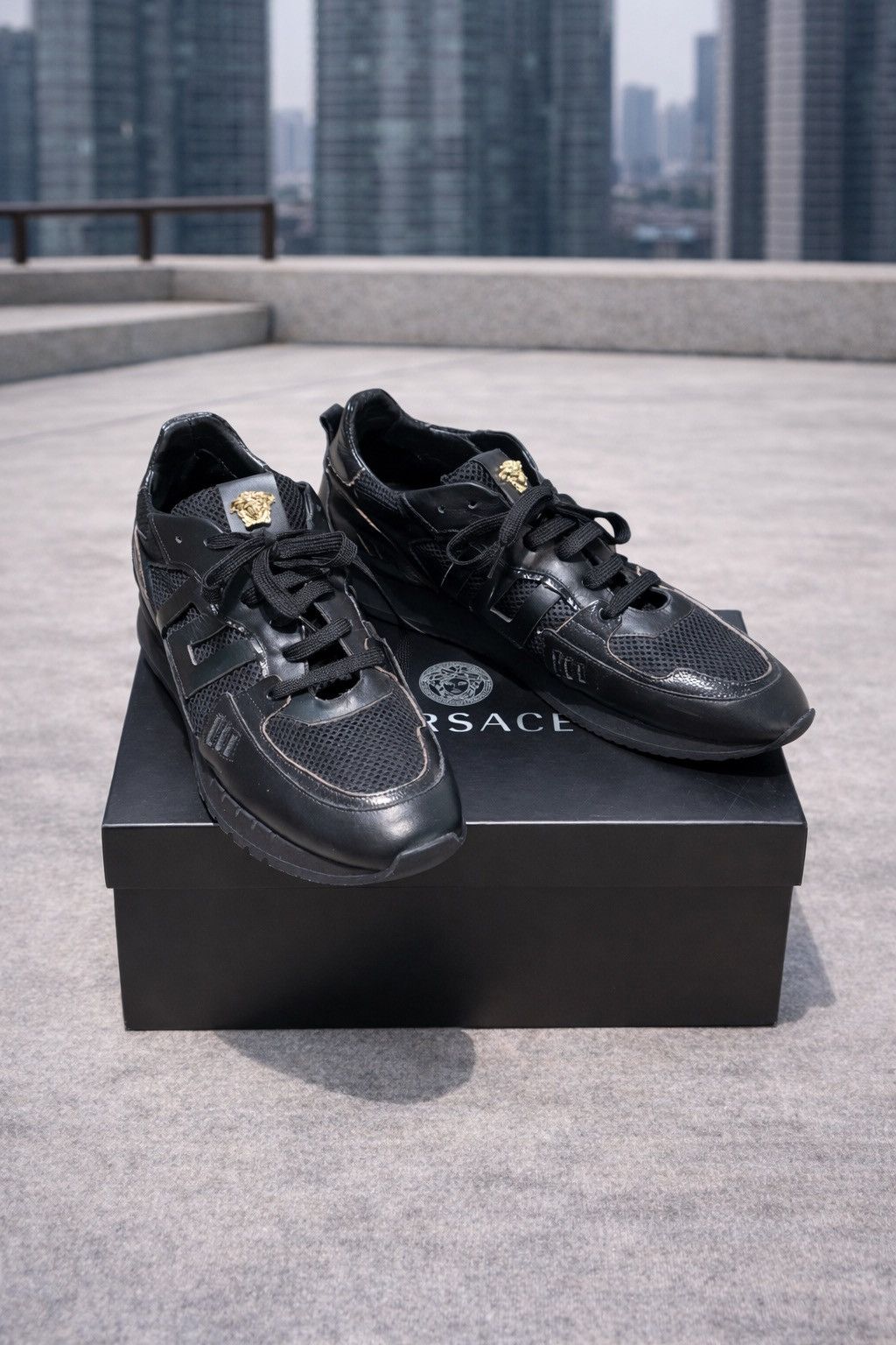 Versace Versace Black & Gold Medusa Sneakers - Worn Once, Box Size US 12 / EU 45 - 1 Thumbnail