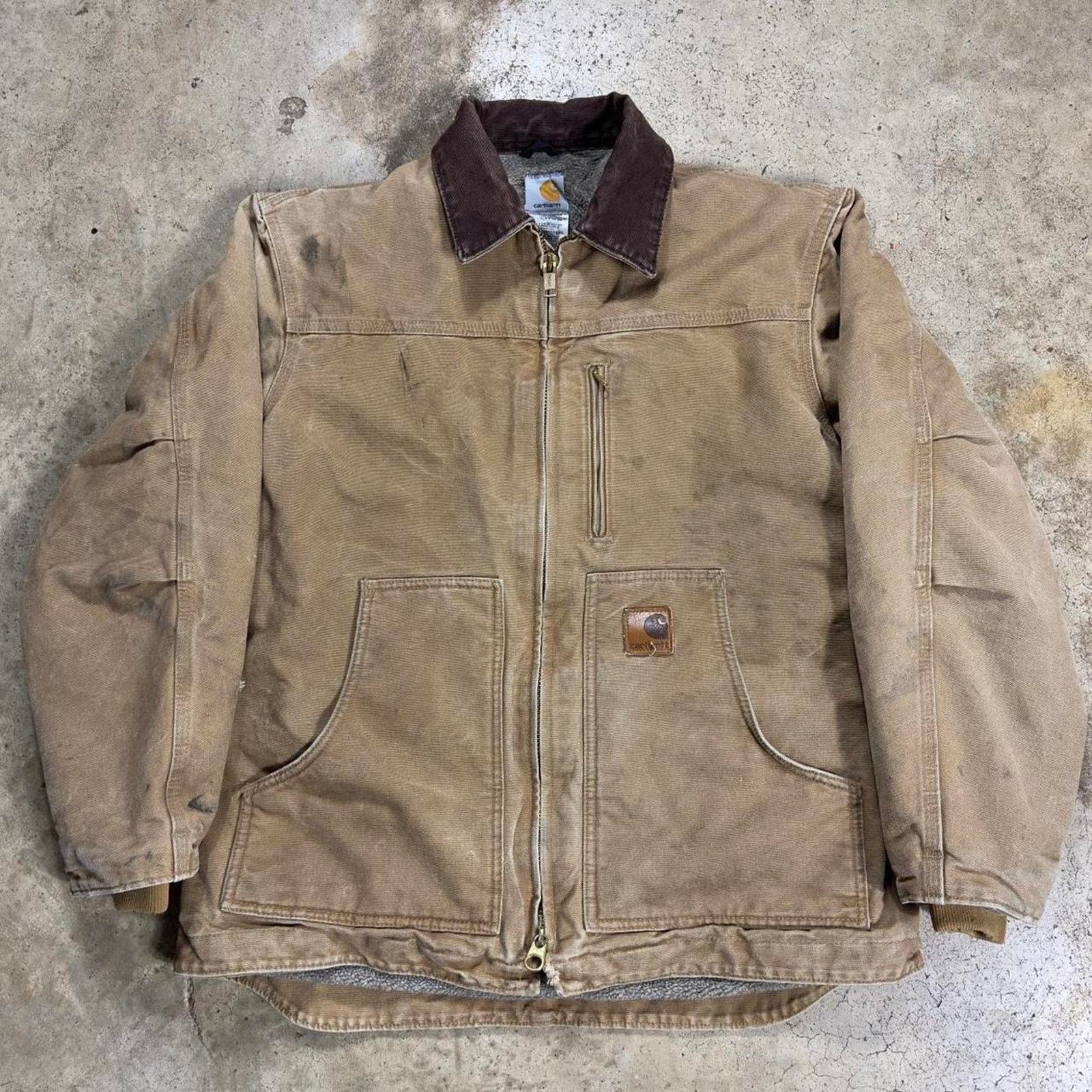 image of Vintage Carhartt Faded Desert Tan Canvas Workwear Jacket, Men's (Size Medium)