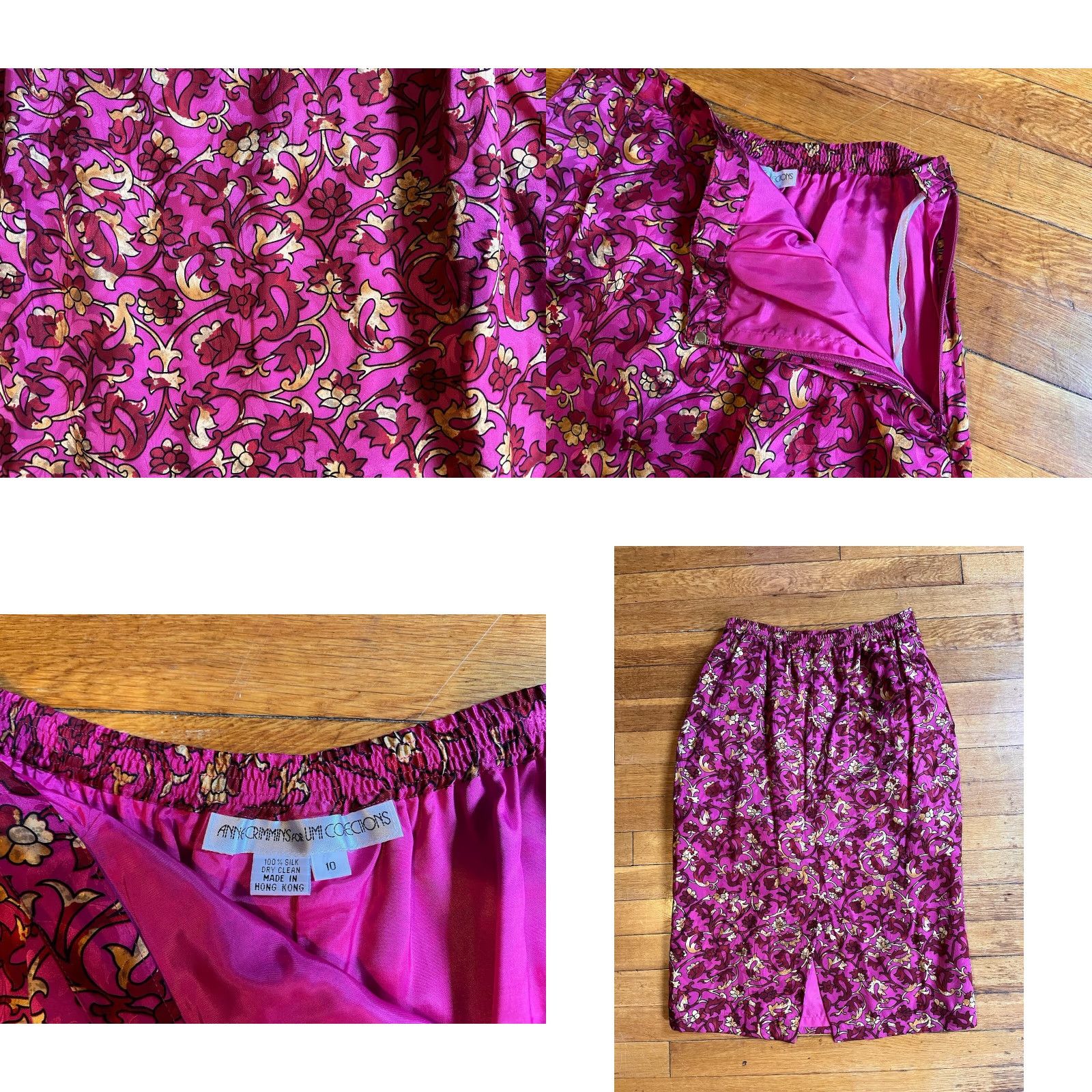 Vintage VINTAGE Anne Crimmins for Umi Collections Silk Skirt Suit 10 Pink Floral Paisley Size 32" / US 10 / IT 46 - 10 Thumbnail
