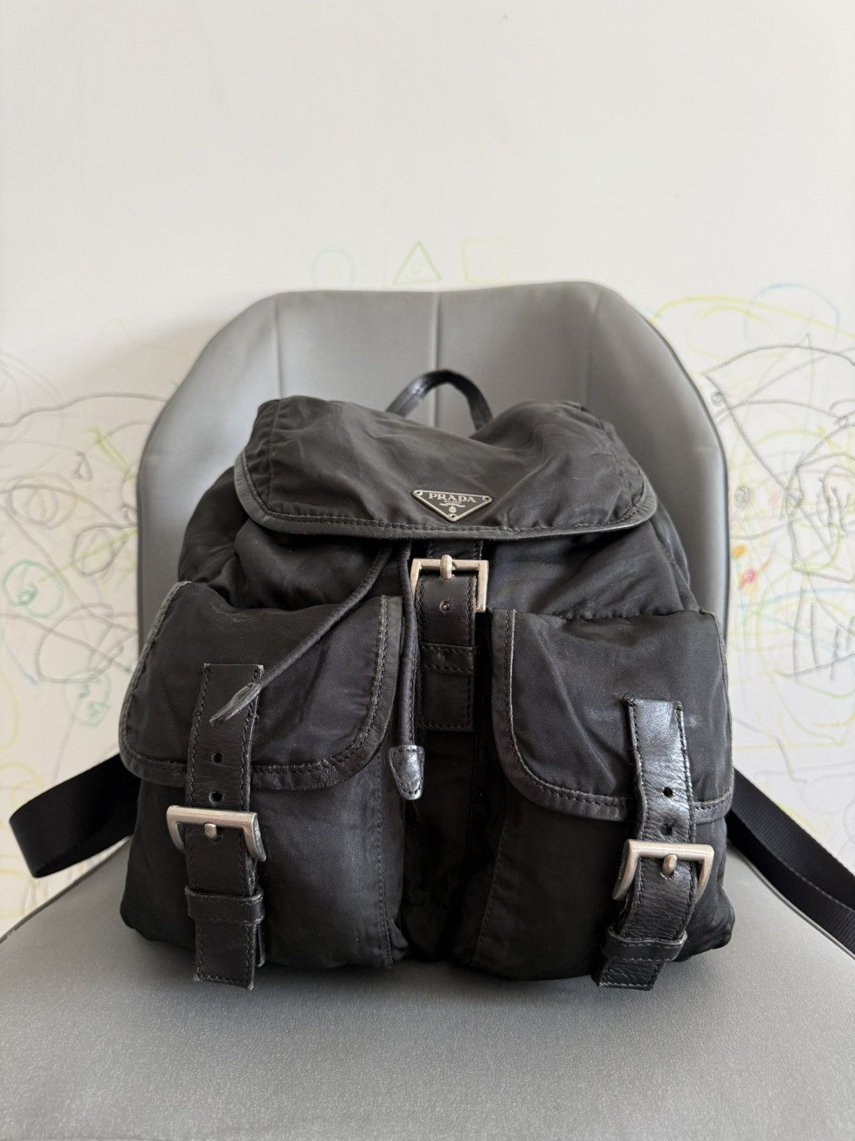 Prada Vintage Prada Black Leather Large Backpack Size ONE SIZE - 1 Thumbnail