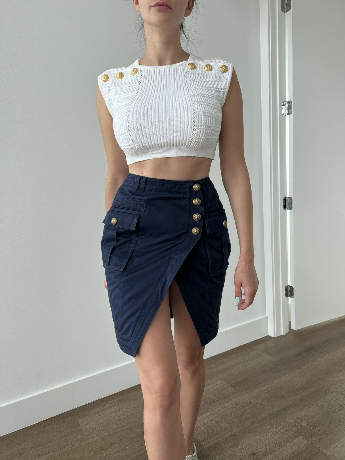 Balmain Balmain Denim Logo Buttons Skirt Sz 42IT/6US Size 30" / US 8 / IT 44 - 1 Thumbnail