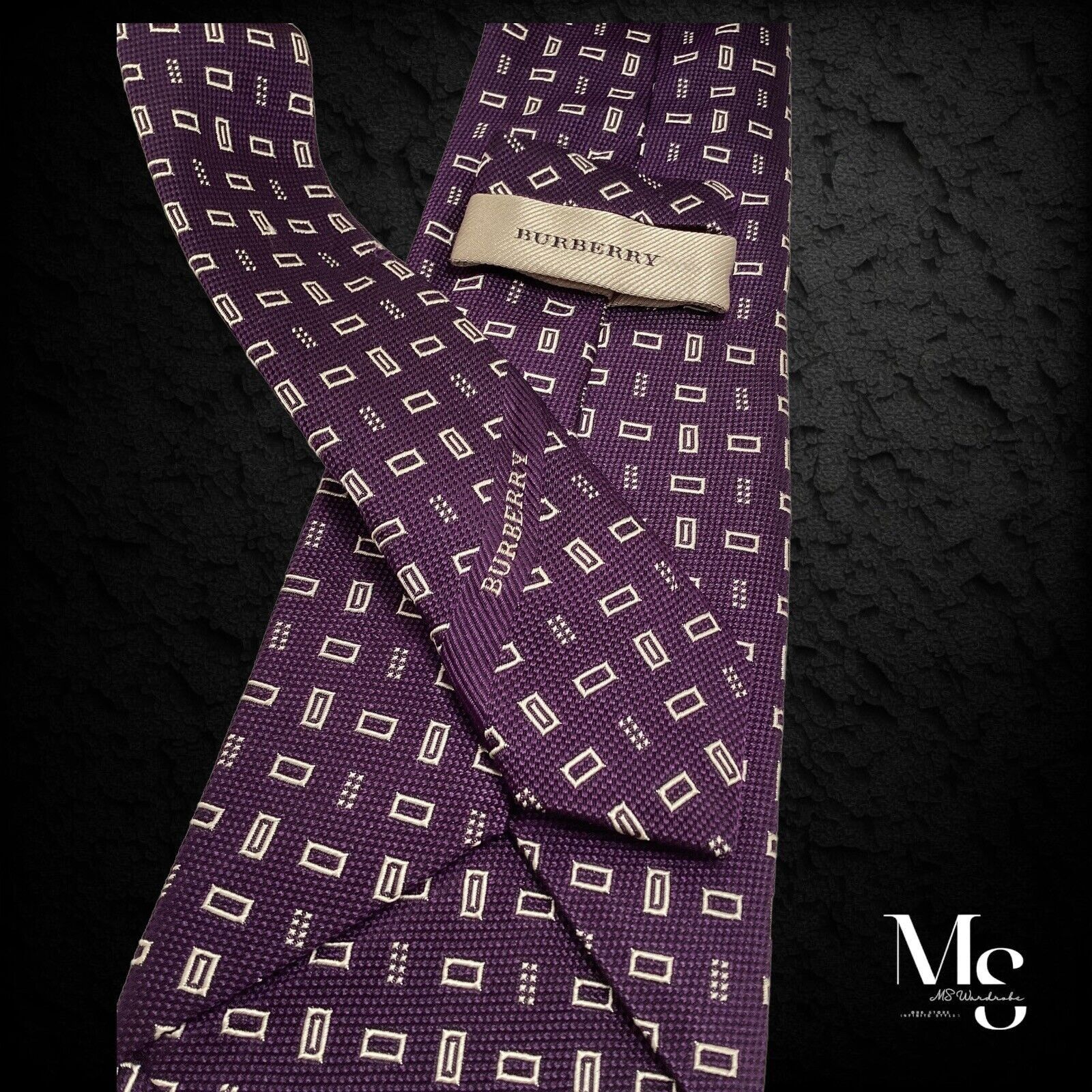 Burberry BURBERRY XL Purple Geometric Luxury Silk Tie Italy W:3.5" EC Size ONE SIZE - 5 Thumbnail