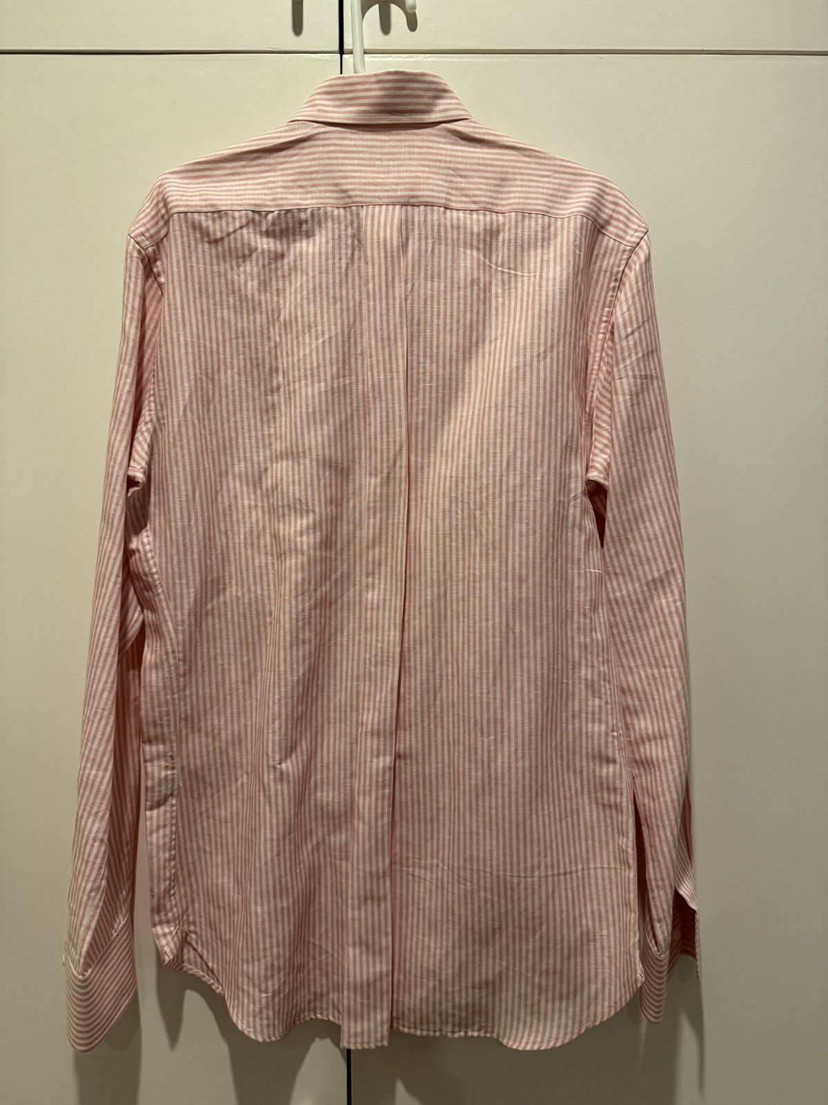 Natalino Natalino Pink Stripe Cotton Linen Button Down 16.5 Size US L / EU 52-54 / 3 - 3 Thumbnail