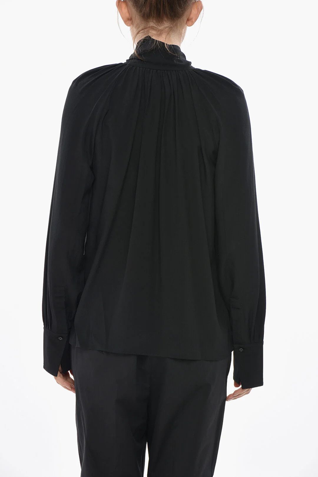 Givenchy og1mm0326 Silk Tie-Neck Blouse in Black Size M / US 6-8 / IT 42-44 - 2 Thumbnail