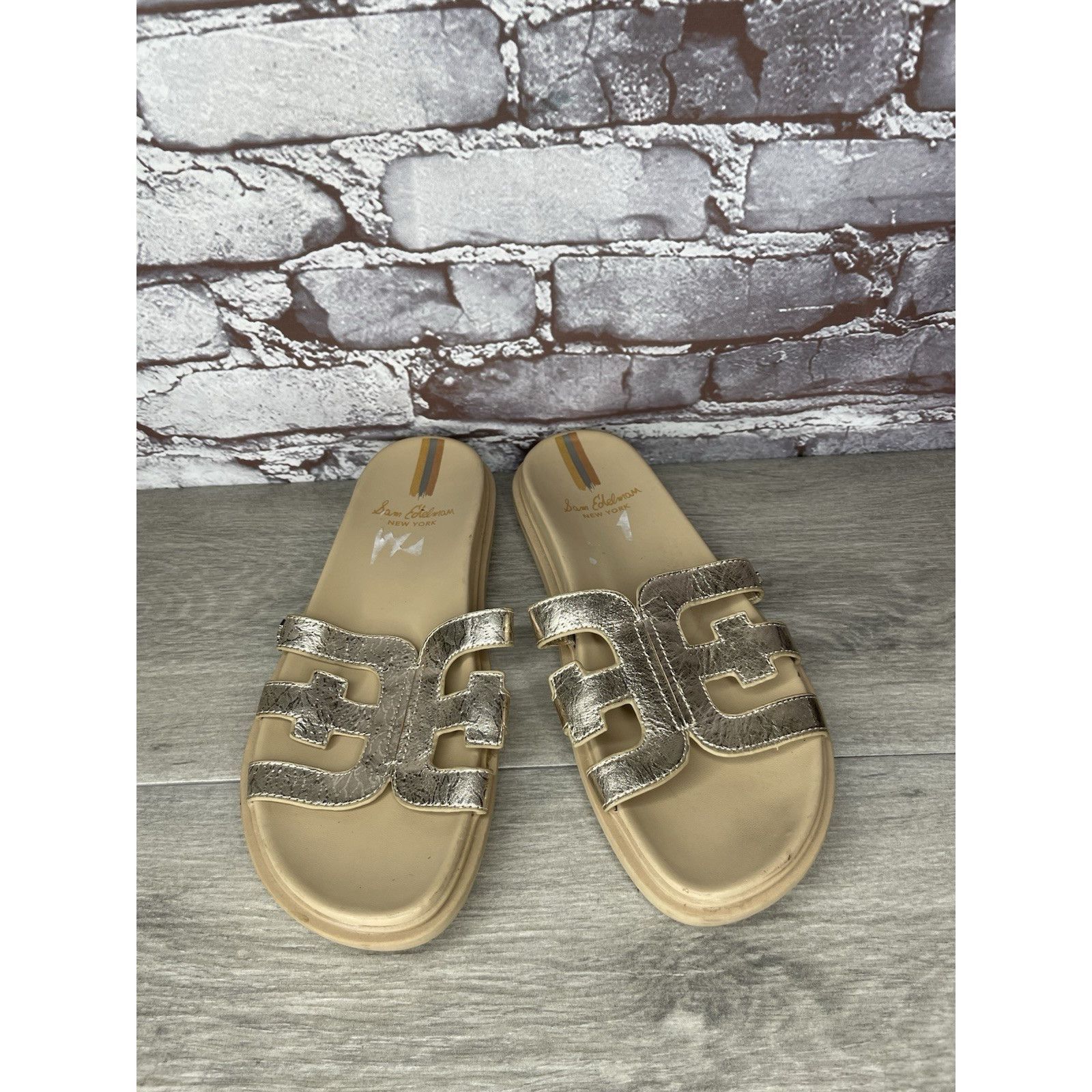 Sam Edelman Sam Edelman Valeri Metallic Gold Leather Slides Sandals Wome Size US 9 / IT 39 - 13 Thumbnail