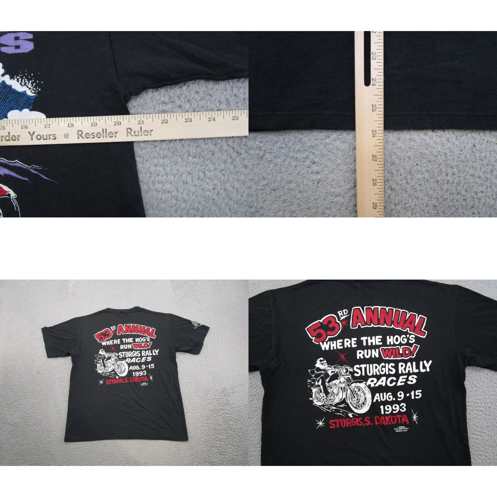 Jerzees VINTAGE Sturgis 1993 Rally Races Double Sided T-Shirt L Black Jerzees Men Shirt Size US L / EU 52-54 / 3 - 8 Thumbnail