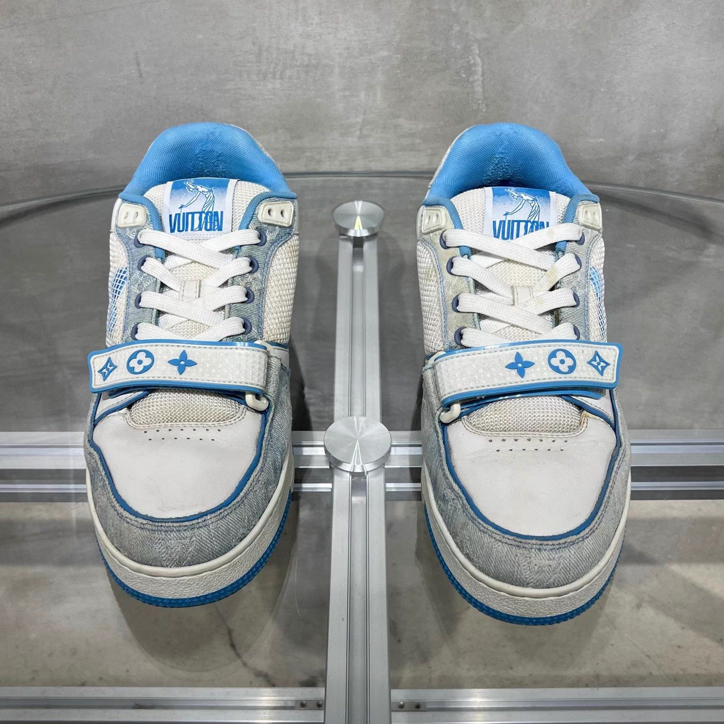 Louis Vuitton LV TRAINER White Blue Denim Velcro UK8.5/42.5 Size US 9.5 / EU 42-43 - 1 Thumbnail
