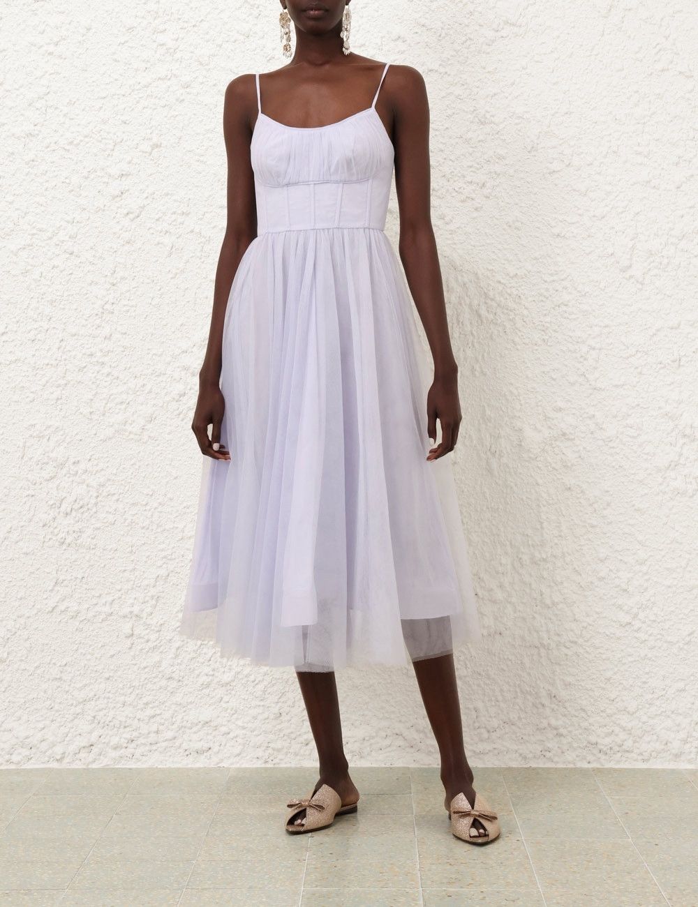 Zimmermann oc11z1025 Tulle Corset Midi Dress in Light Blue Size L / US 10 / IT 46 - 2 Thumbnail