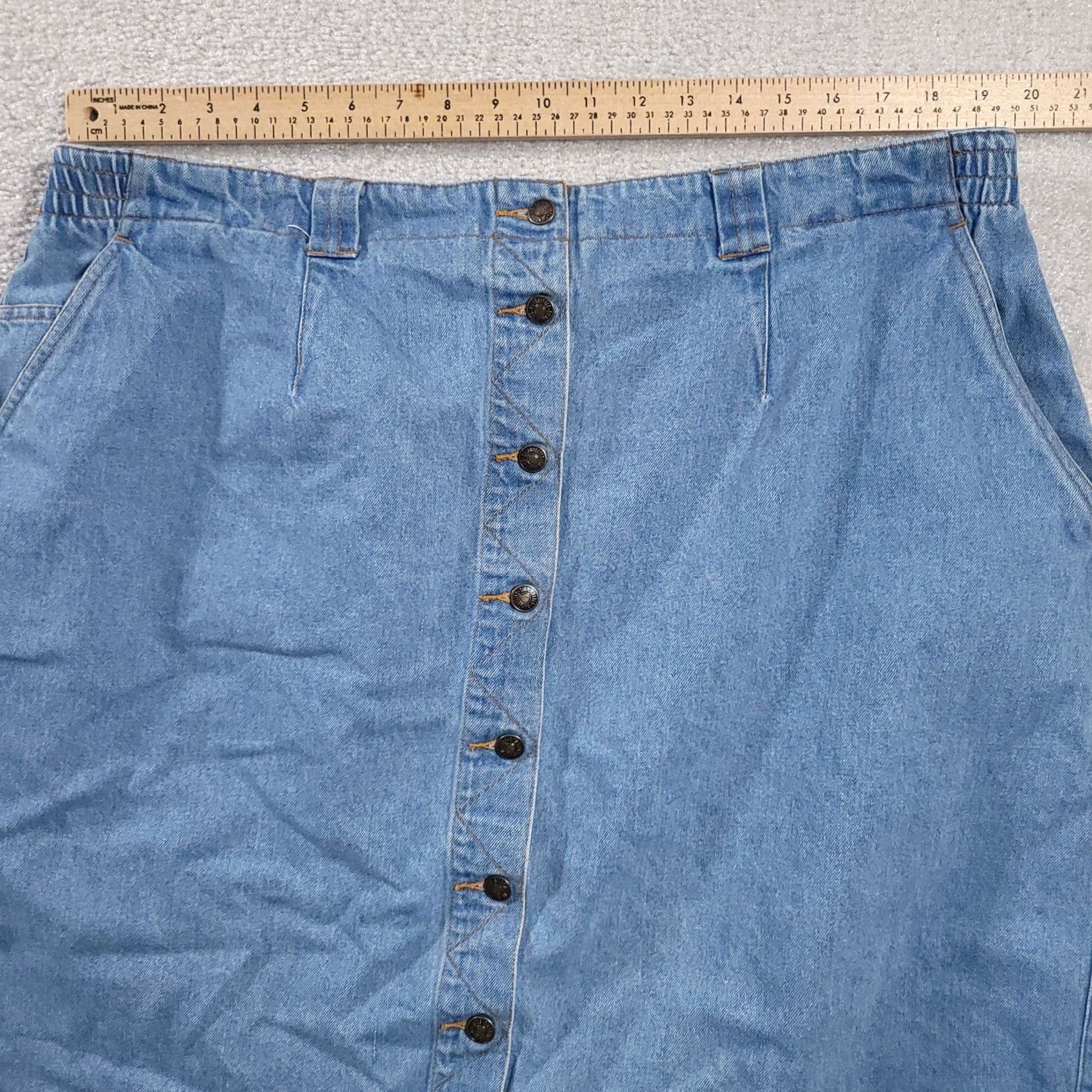 Silhouette Vintage Silhouette Denim Skirt Womens 40" Waist Elastic Pockets Blue Cotton Size 27" / US 4 / IT 40 - 4 Thumbnail
