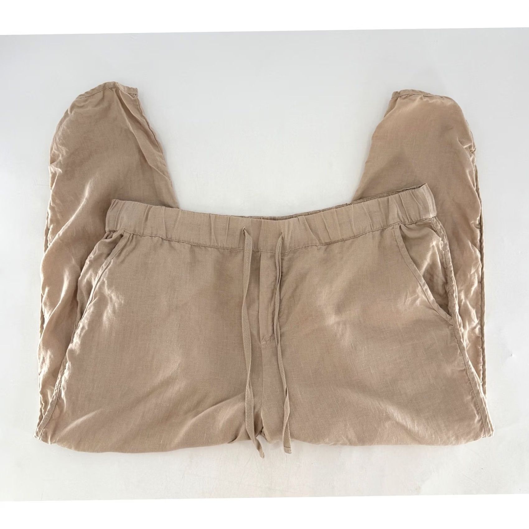 Vintage Caslon Pants Plus Size 1x Beige 100% Linen Drawstring Boho Coastal Preppy Size 40" / US 18 - 4 Thumbnail