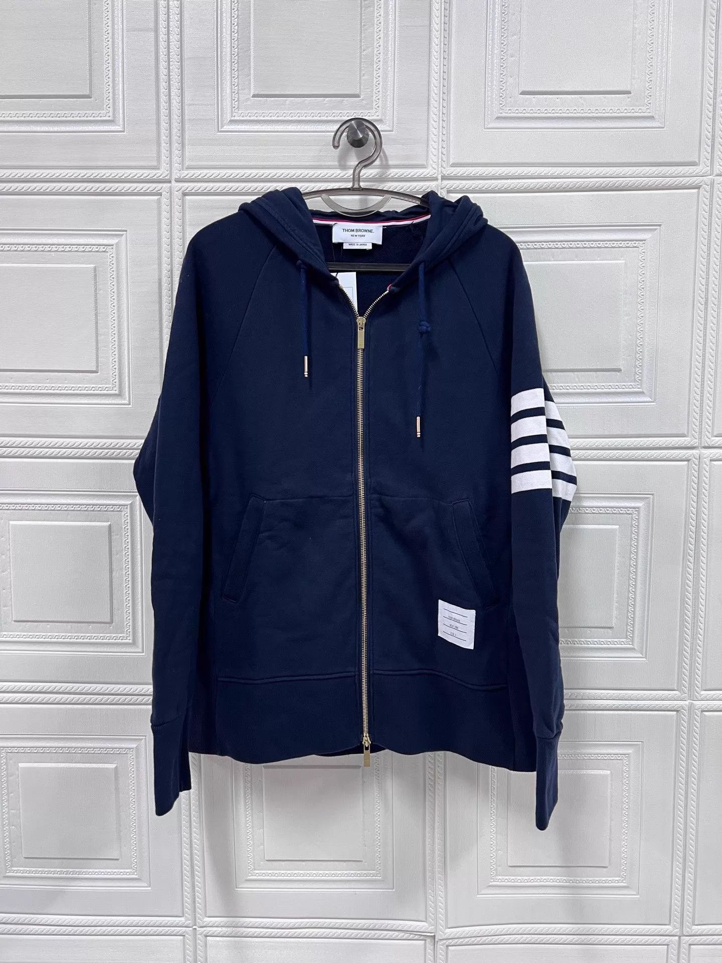 Thom Browne Blue Zip-Up Hoodie with Striped Sleeves Size US XXL / EU 58 / 5 - 1 Thumbnail
