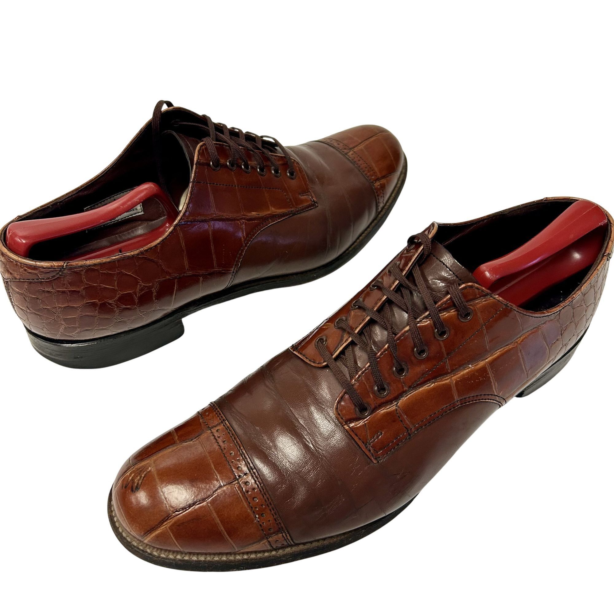Stacy Adams Vtg Stacy Adams 2 Tone ALLIGATOR GRAIN Cap Toe Oxfords Size US 11 / EU 44 - 2 Thumbnail