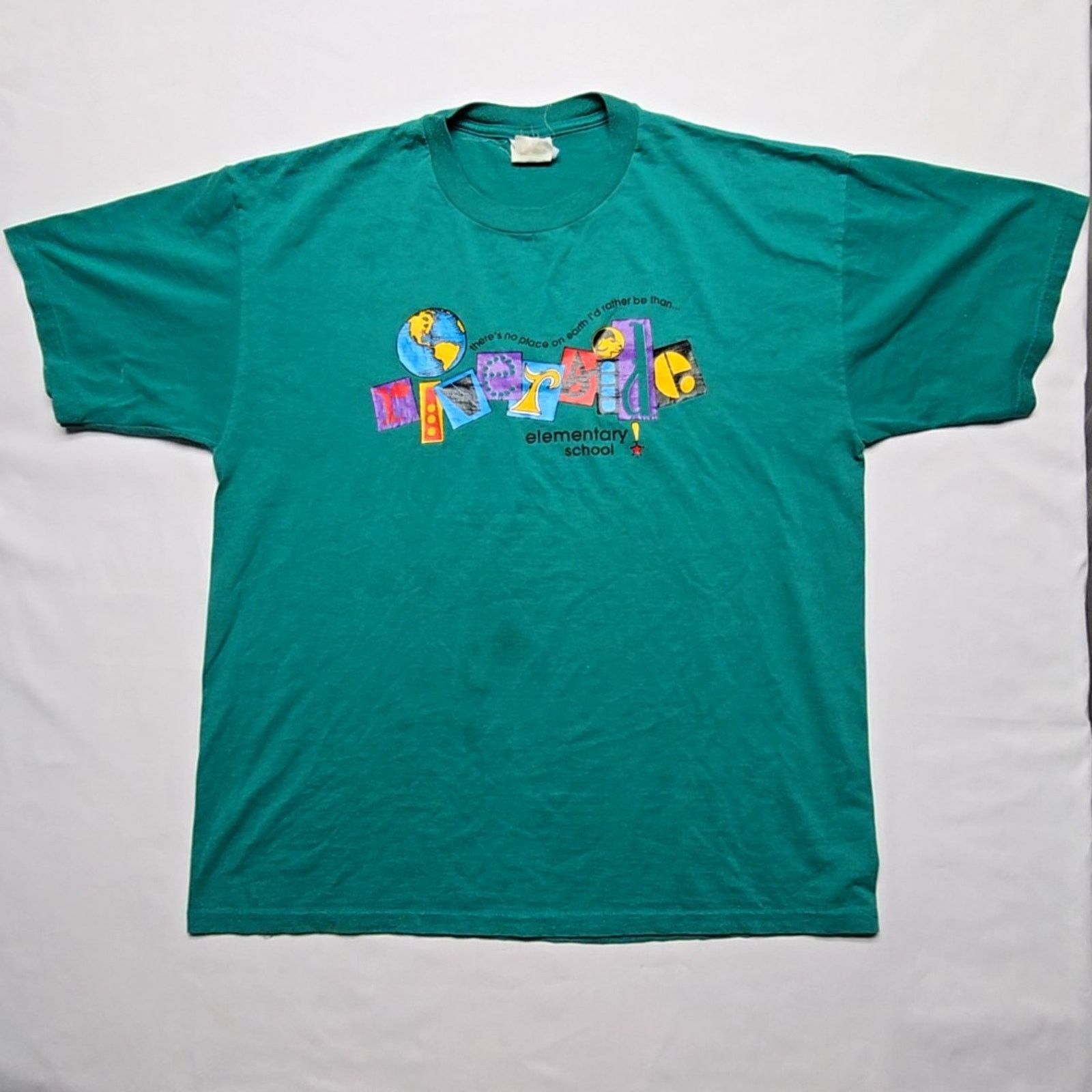 Jerzees Vintage Riverside Elementary School Shirt Teal Green XL Tee Size US XL / EU 56 / 4 - 1 Thumbnail