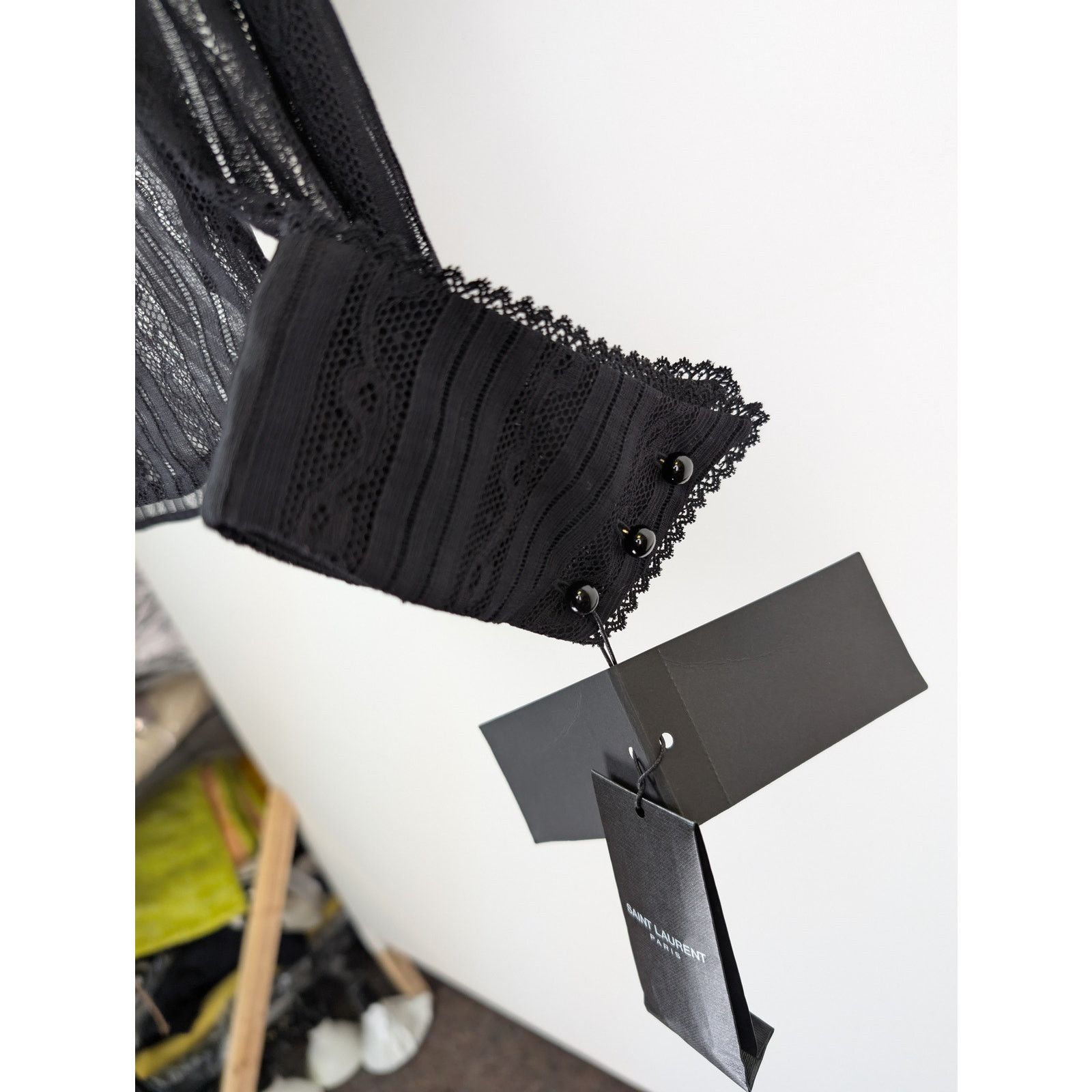 Saint Laurent Paris o1rshd1 Chemise Blouse Femme Dentelle Galon Shirt in Black Size US M / EU 48-50 / 2 - 5 Thumbnail