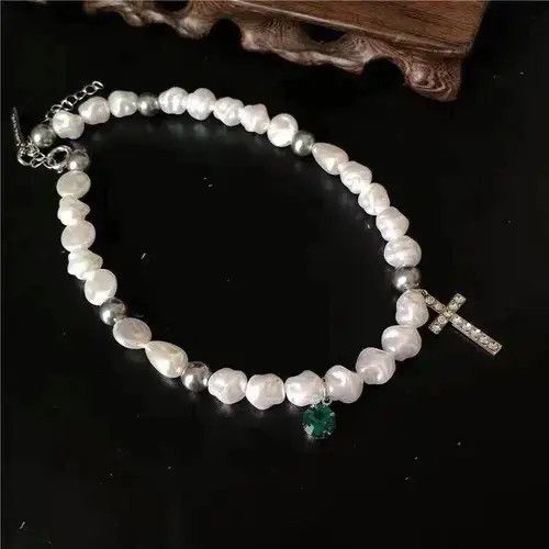 Jewelry Pearl Cross Necklace Casual Chain Jewelry Imitation Bead Size ONE SIZE - 4 Thumbnail