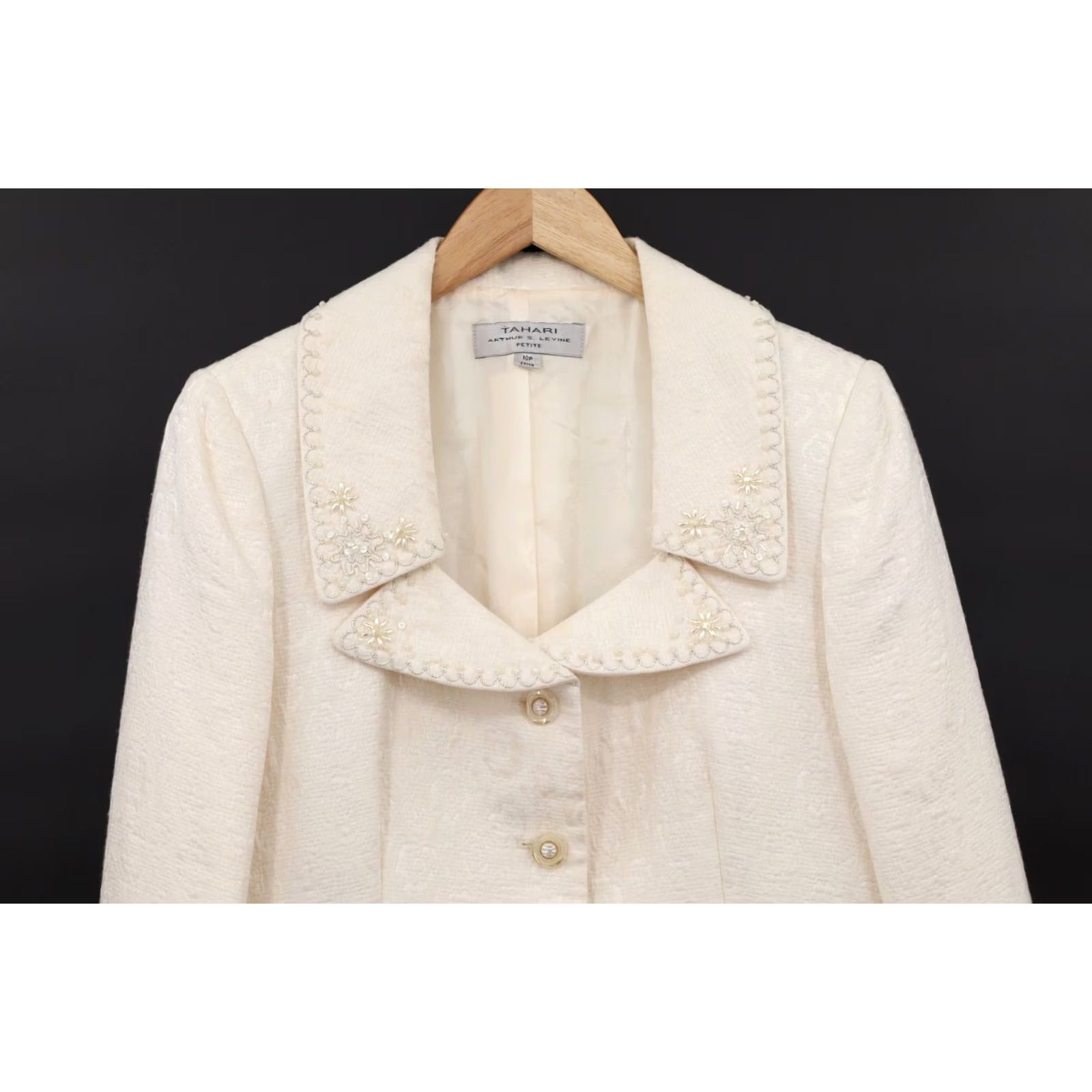 Vintage Tahari Blazer Jacquard Beads 10P Petite Formal Career Party Jacket Womens Size L / US 10 / IT 46 - 3 Thumbnail
