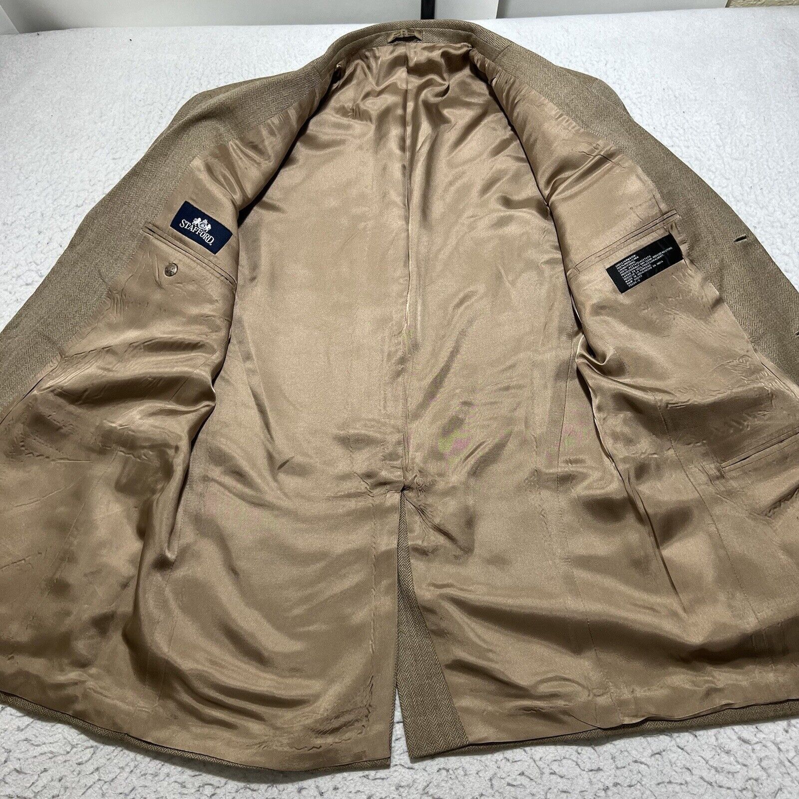 Stafford Stafford Wool Herringbone Beige Career Suit Jacket Coat 42L Size 42L - 6 Thumbnail