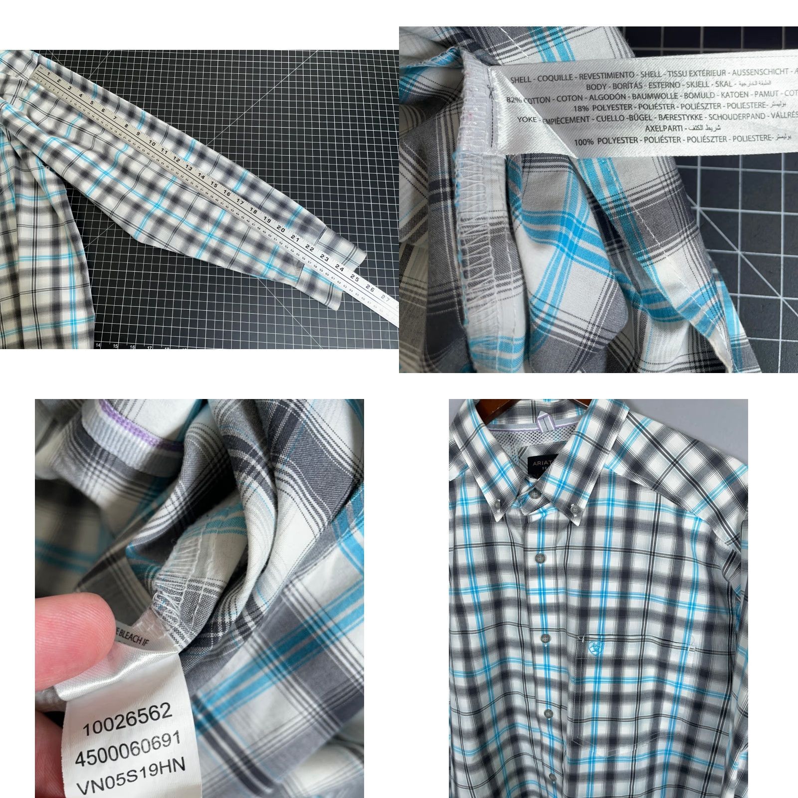 Ariat Ariat Pro Series Shirt Adult XL White Blue Gray Check Long Sleeve Workwear Size US XL / EU 56 / 4 - 8 Thumbnail