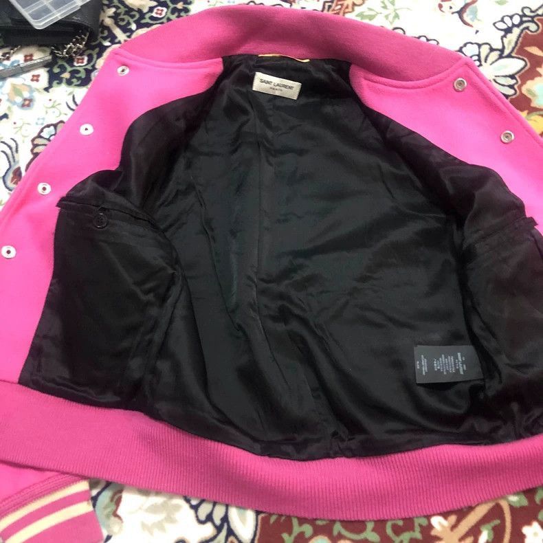 Saint Laurent Paris Saint Laurent Paris Pink patchwork baseball jacket-2505 Size XS / US 0-2 / IT 36-38 - 4 Thumbnail