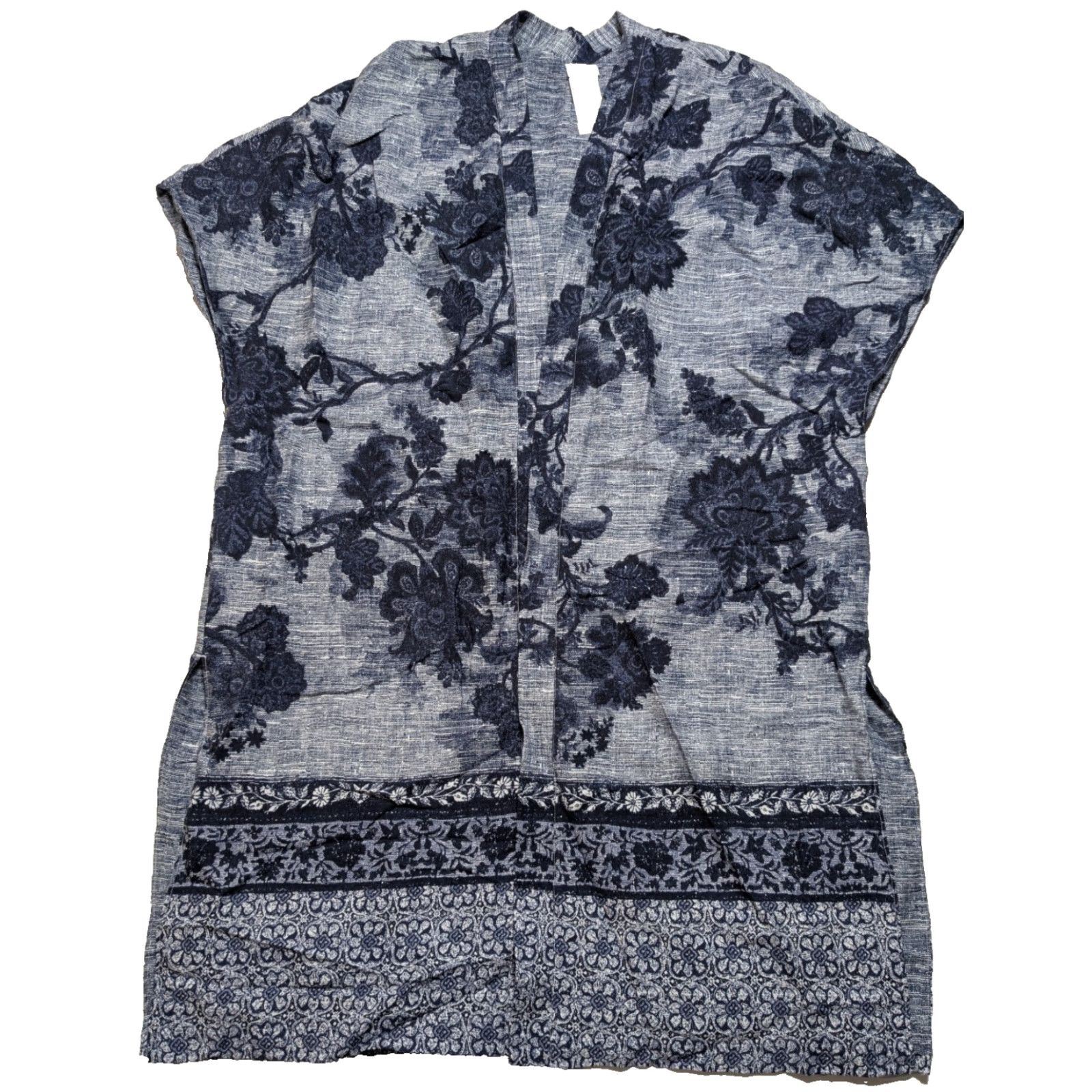 Vintage Chico's Open-front Kimono Robe - Women S/M Blue Floral Boho Duster Cardigan EUC Size M / US 6-8 / IT 42-44 - 2 Thumbnail