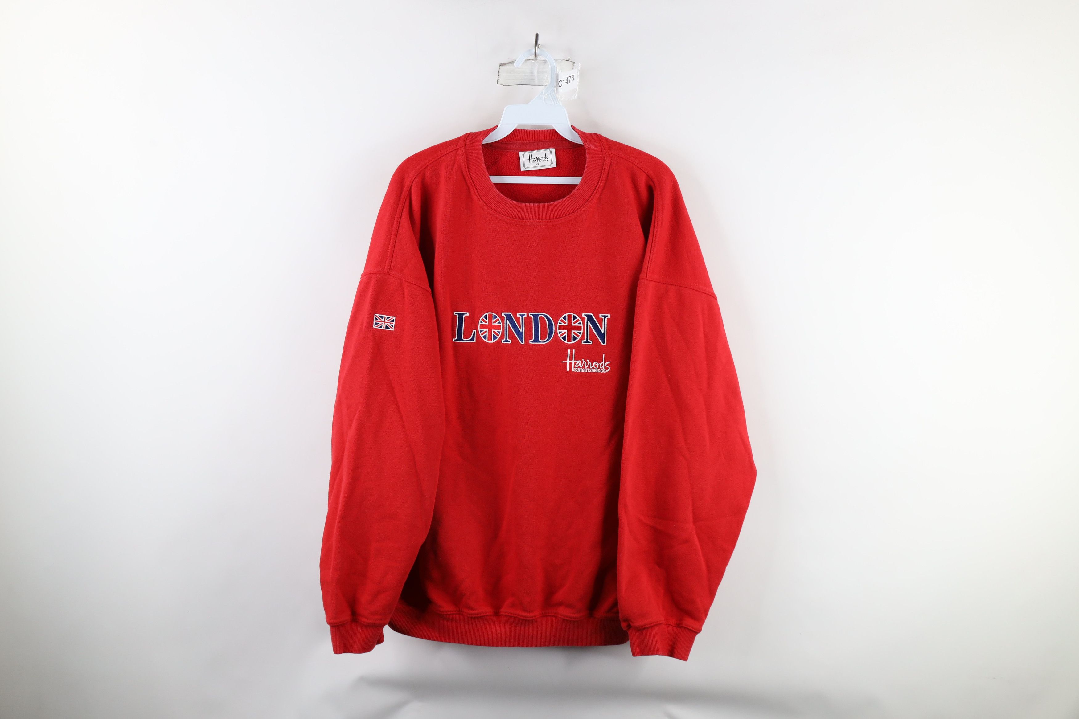 Vintage Vintage 90s Harrods London Spell Out Crewneck Sweatshirt Red Size US XL / EU 56 / 4 - 1 Thumbnail