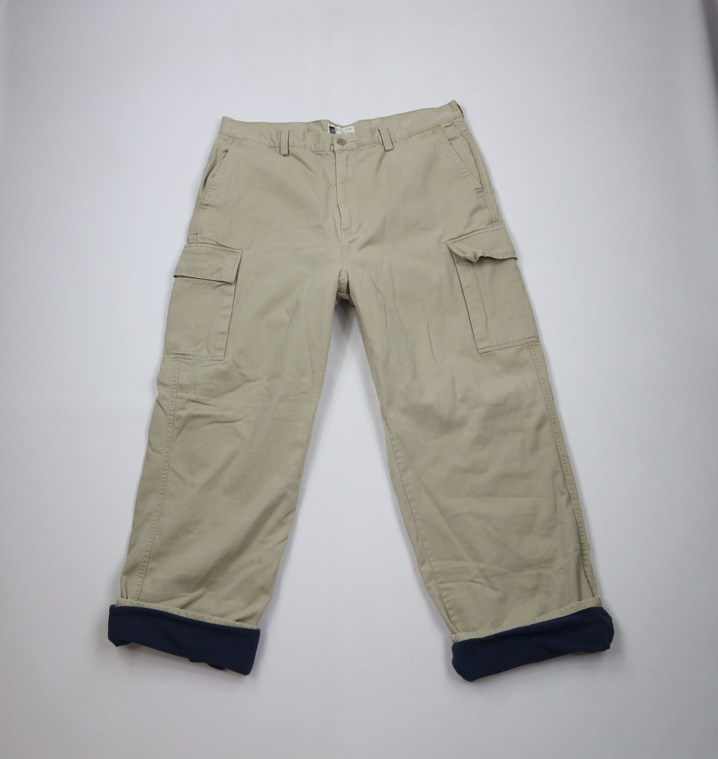 Gap × Vintage Vintage 90s Y2K Gap Fleece Lined Wide Leg Cargo Pants Beige Size US 40 / EU 56 - 1 Thumbnail