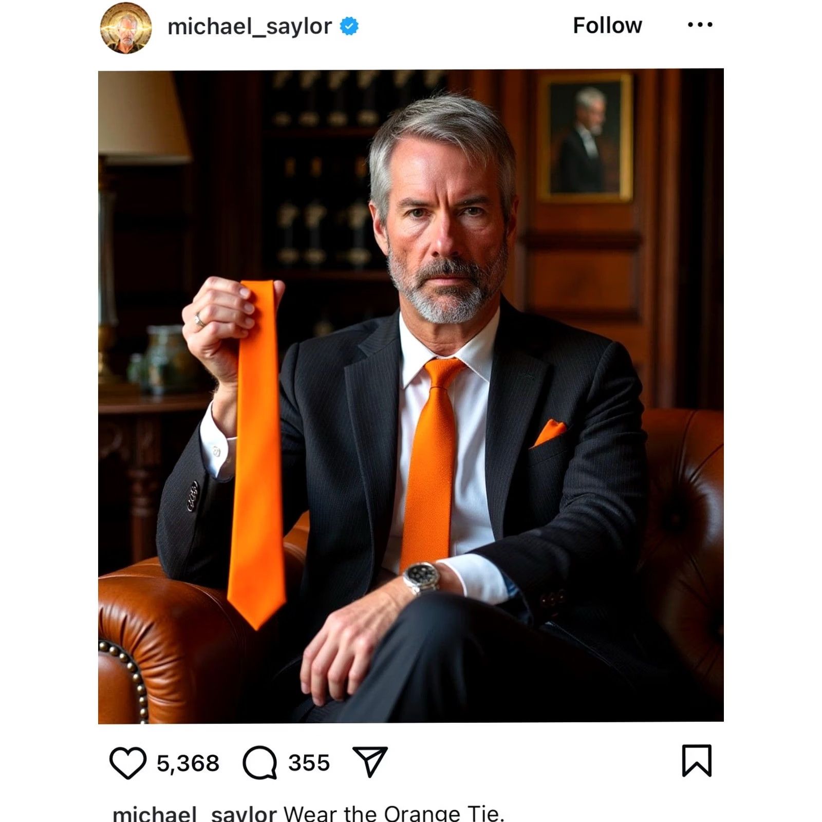 Saylor Bitcoin Crypto BTC Men’s Tie Orange Michael Saylor Theme Novelty Polyester 57-60 in. 2 in. width Mens Size ONE SIZE - 3 Thumbnail
