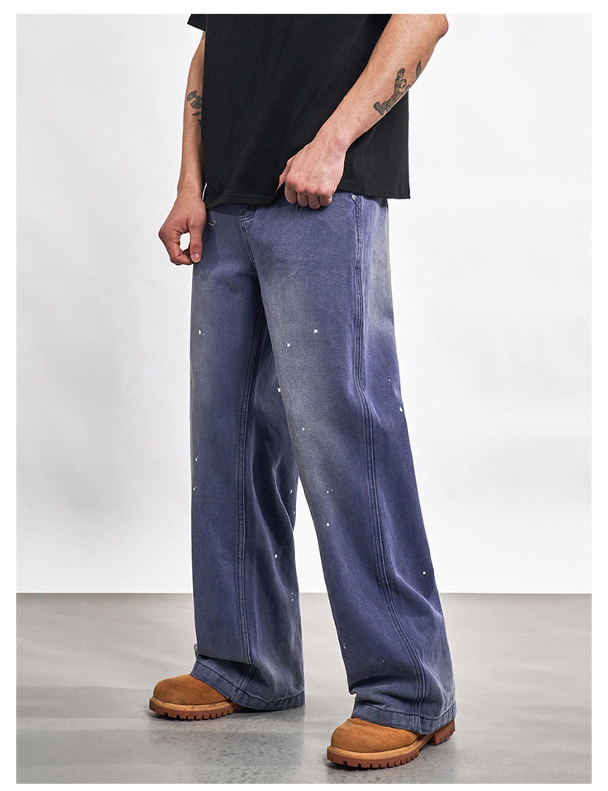 Jean Purple Paint Splatter Straight Wide-Leg Jeans Size US 32 / EU 48 - 2 Thumbnail
