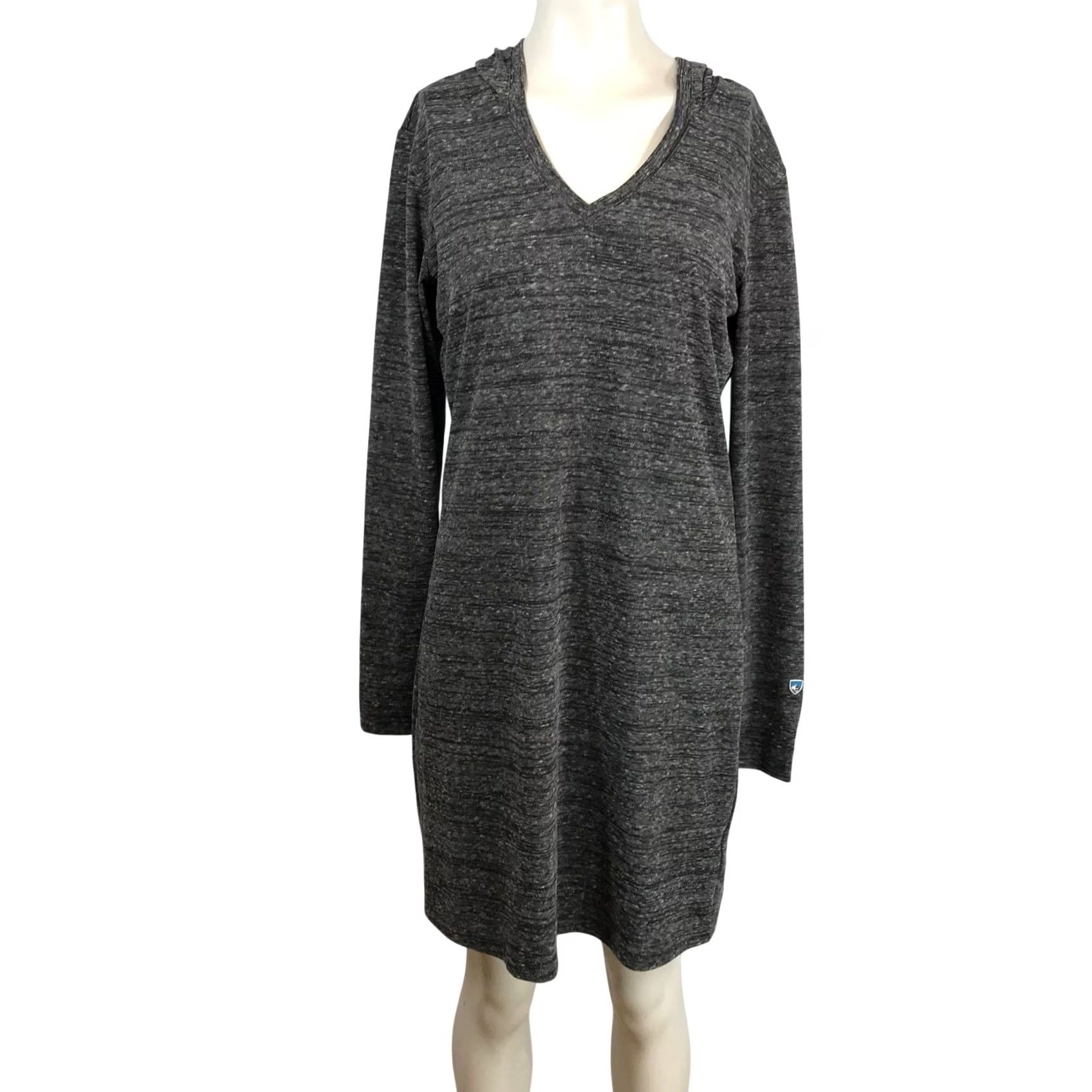 Vintage Kuhl Womens Gray Heathered Hooded V-Neck Long Sleeve Sweater Dress M Gray Hoodie Sweater Dress Womens Size M / US 6-8 / IT 42-44 - 2 Thumbnail