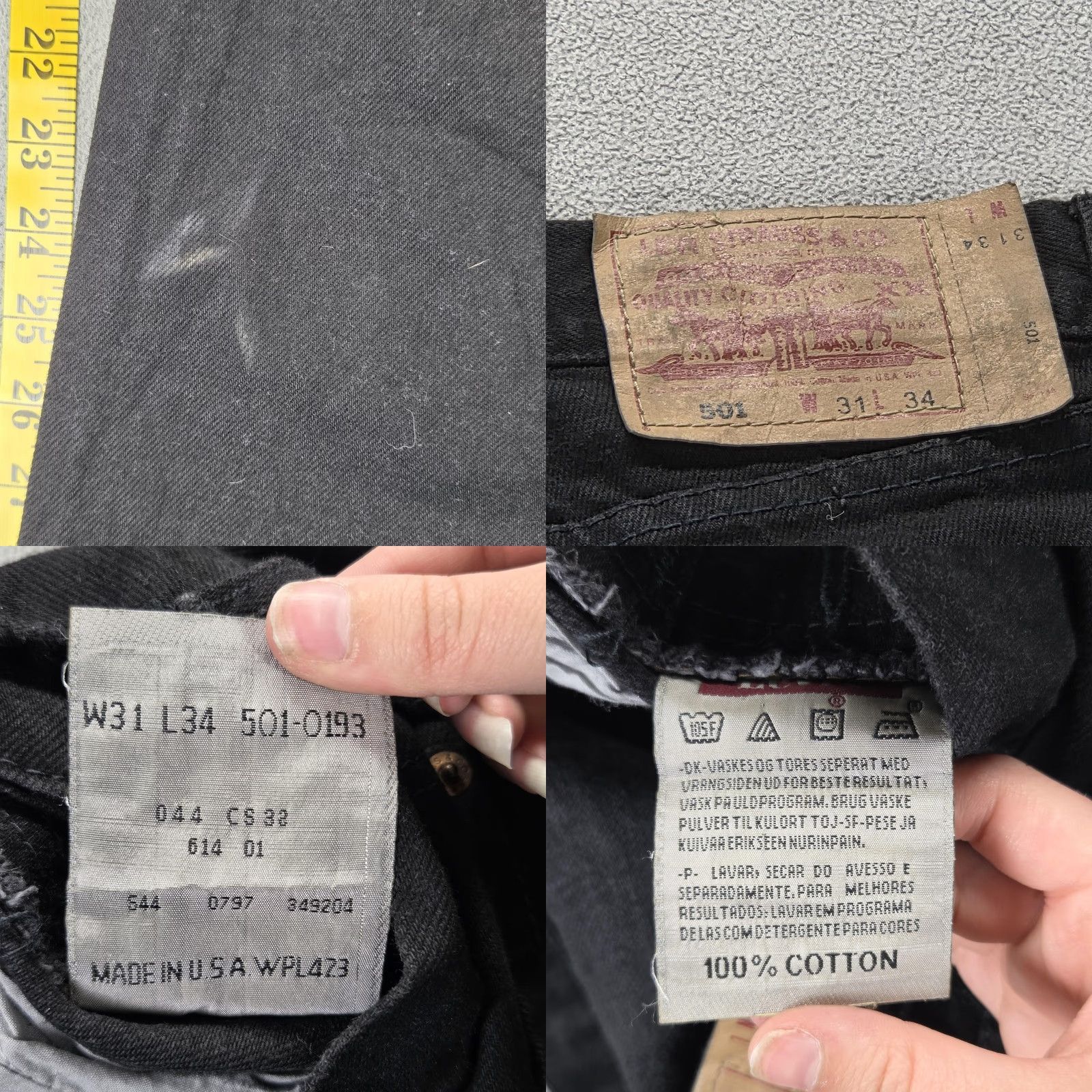 Levi's Levi's 501 Jeans Mens Black Straight USA Vintage 90s 28x29 Modified Fits 31 Inseam 34 Pockets Embroidered Denim Button Closure Mens Size US 31 - 8 Thumbnail