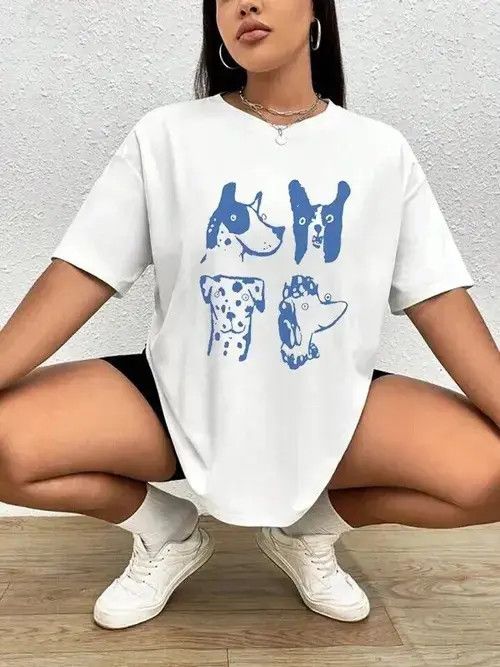 Japanese Brand Plus Size Female Clothing Kpop Dogs Printing T Shirts Short Size M / US 6-8 / IT 42-44 - 6 Thumbnail