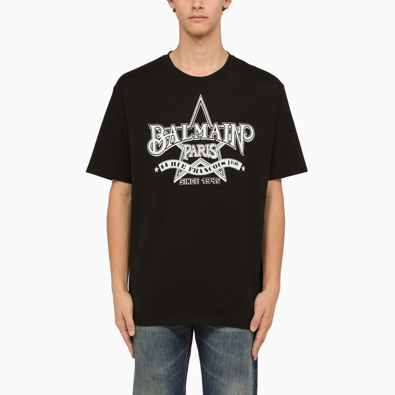 image of Balmain Black Crew-Neck T-Shirt With Logo, Men's (Size Medium)