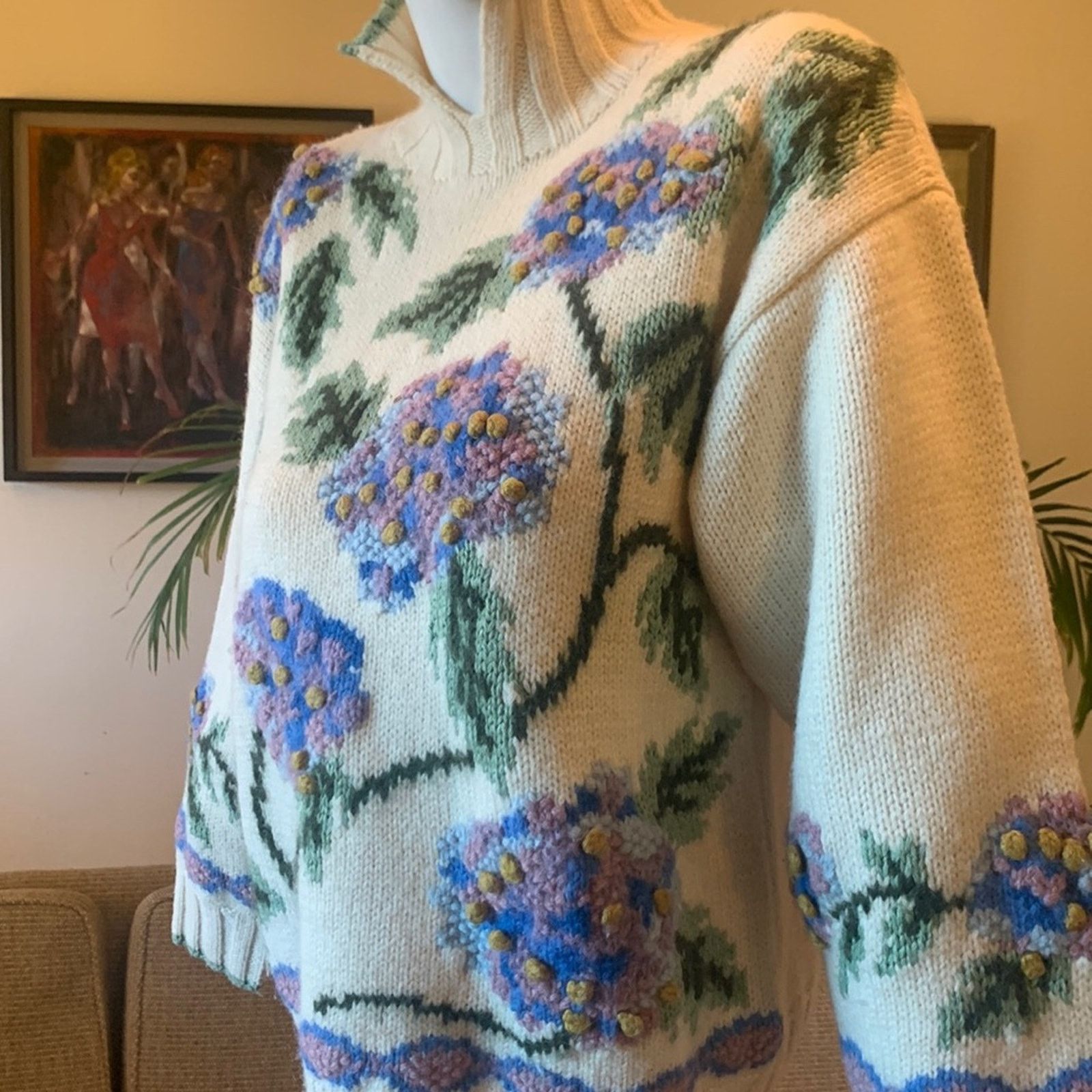 Handmade floral wisteria cottagecore knit sweater