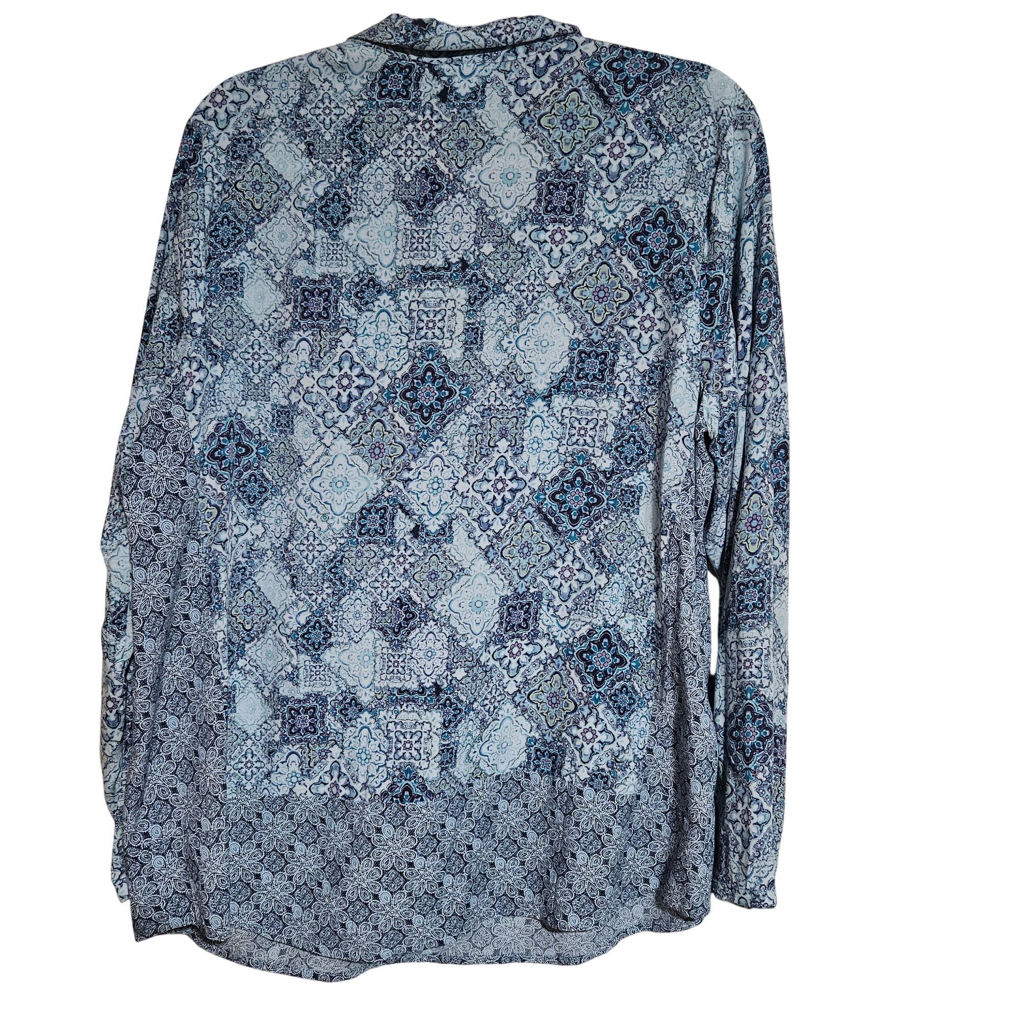 J. Jill J. Jill Women’s Blue Print Top L Button Down Boho Chic Coast Size L / US 10 / IT 46 - 3 Thumbnail