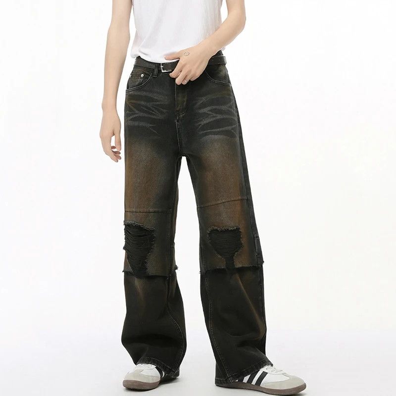 Vintage Holes Worn-out Leg Loose Jeans
