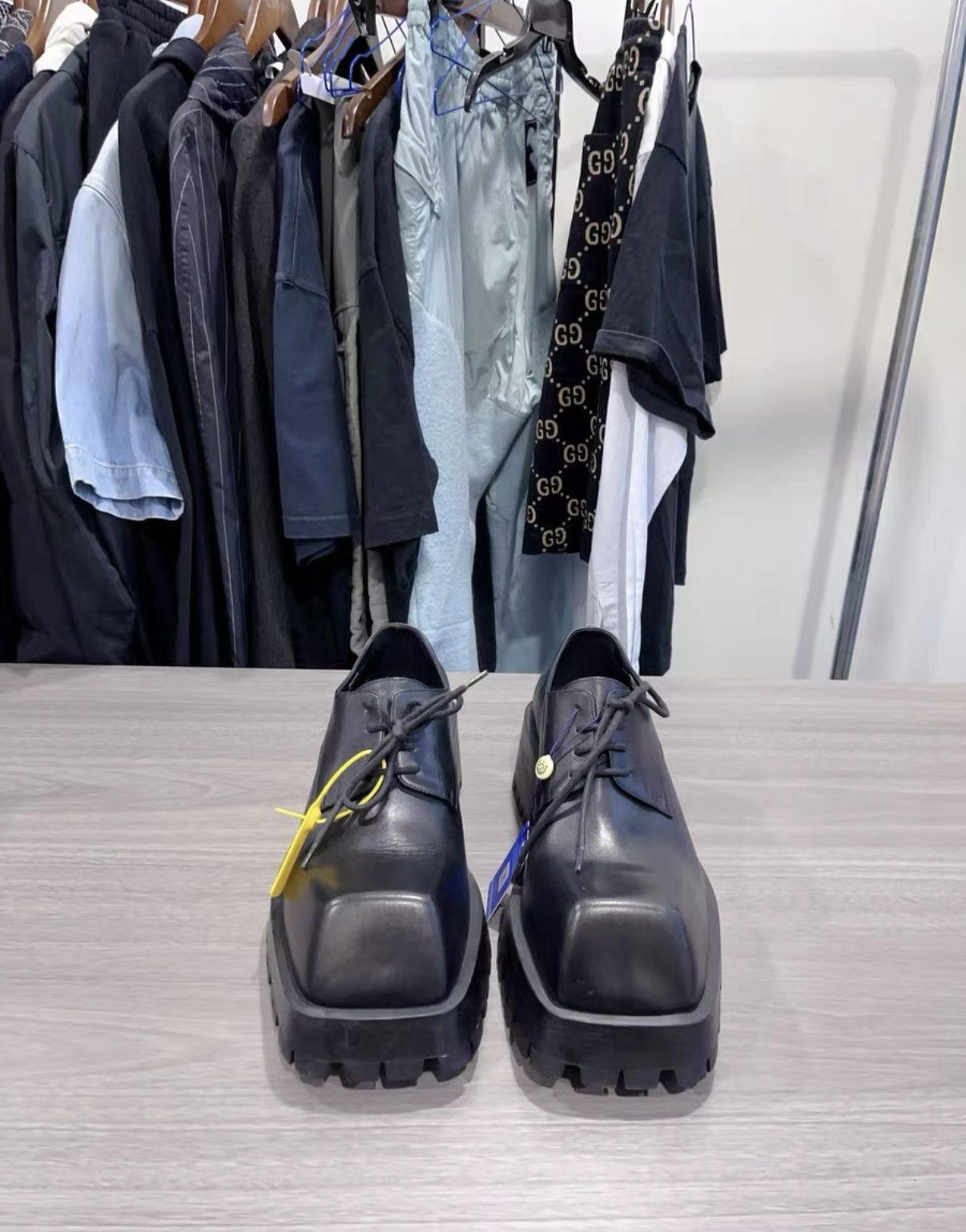 Balenciaga Balenciaga Bloc Rim black leather square derby shoes