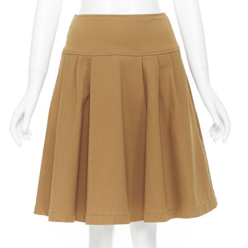 Oscar De La Renta OSCAR DE LA RENTA tan brown nylon cotton flared knee length skirt US0 25" Size 25" / US 0 / IT 36 - 1 Thumbnail