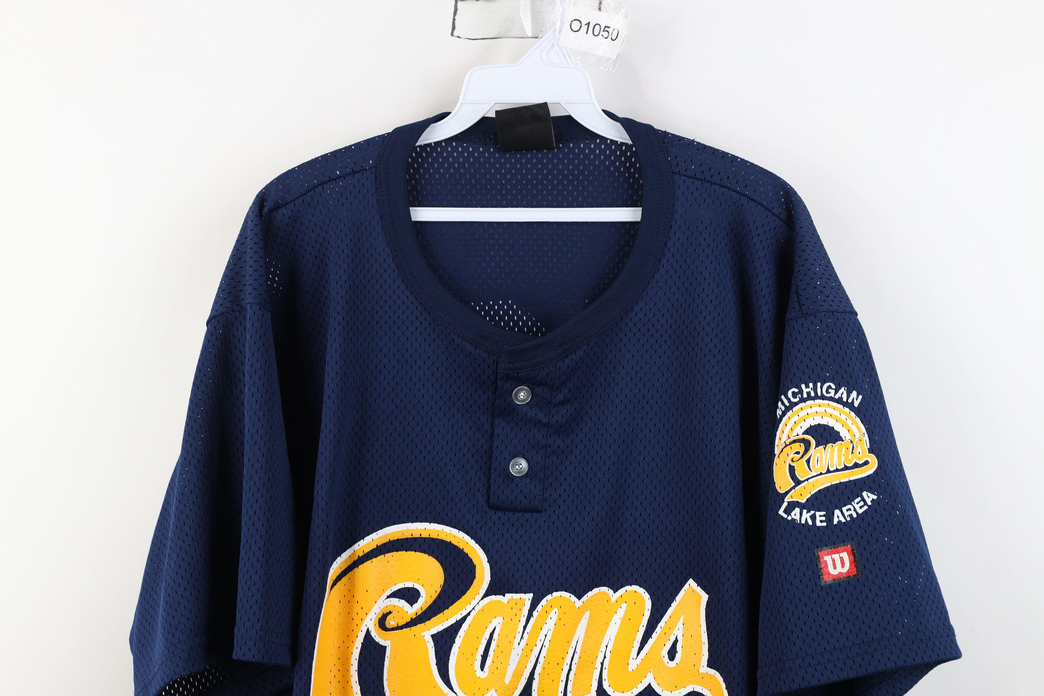 Vintage Vintage 90s Michigan Rams Mesh Henley Baseball Jersey Blue Size US XXL / EU 58 / 5 - 2 Thumbnail