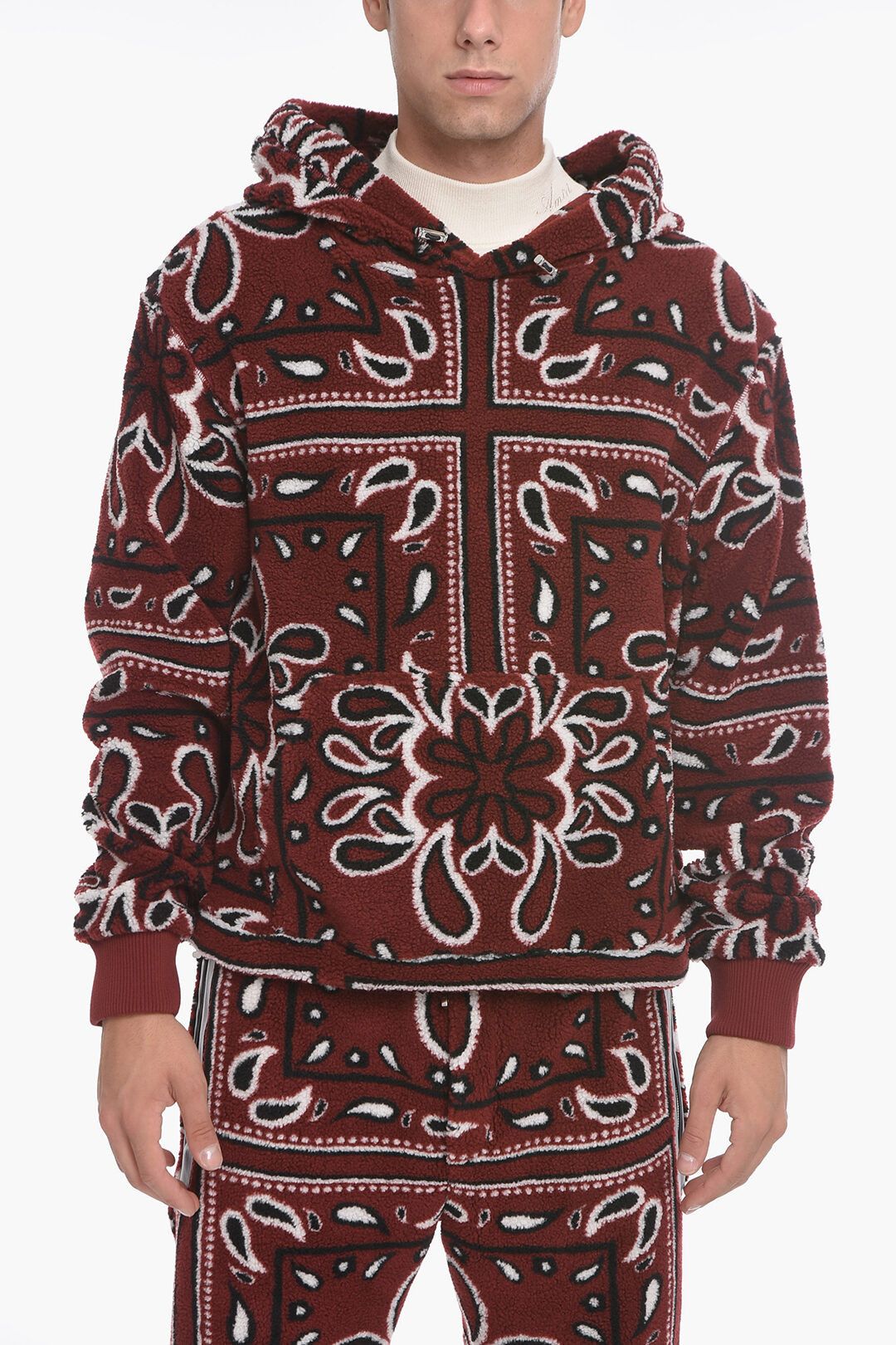 image of Amiri Og1Mm0424 Bandana Pattern Hoodie In Red, Men's (Size Small)