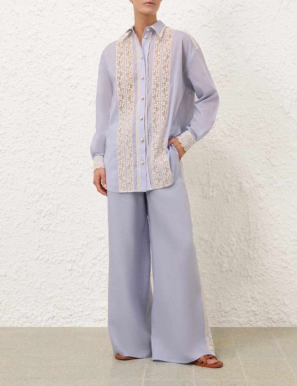 Zimmermann oc11z0126 Everley Lace Trim Pants in Dusty Blue Size 28" / US 6 / IT 42 - 2 Thumbnail