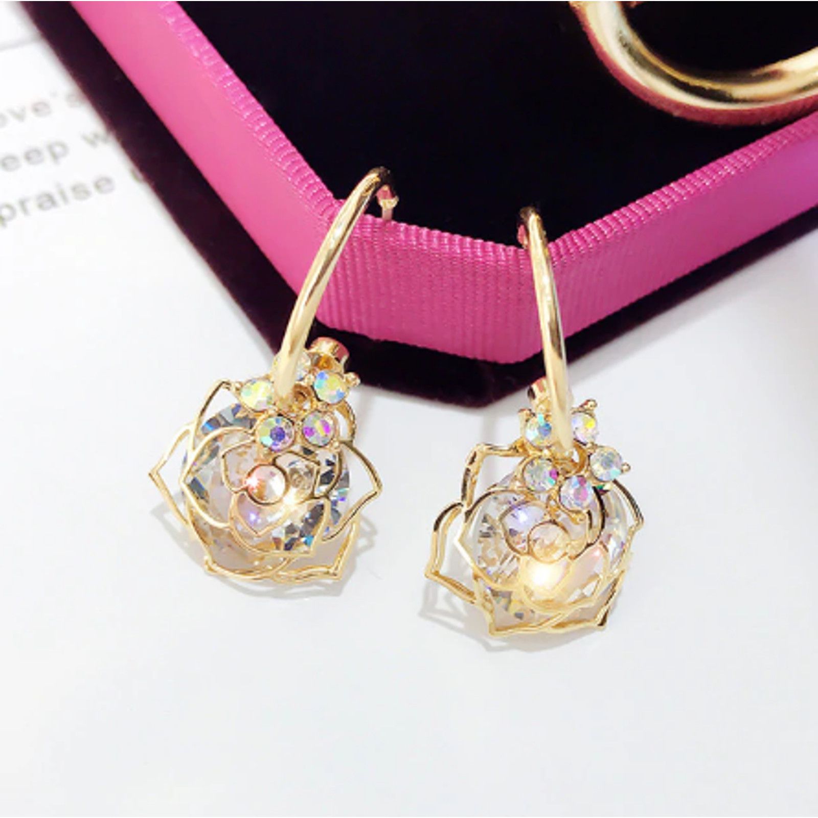 Diamond Earrings x Jewelry Icy Diamond Rose Flower Crystal Dainty Dangle Earrings in Gold, Women's